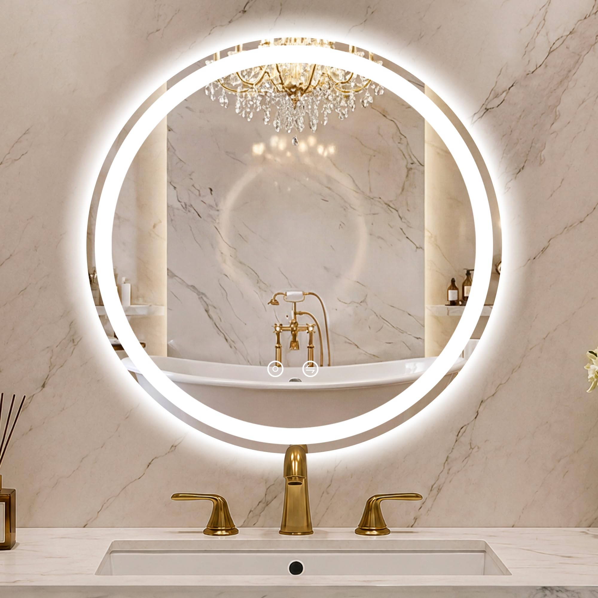 Miroir de salle de bain rond à DEL miroir de courtoisie circulaire 3 couleurs 76 cm