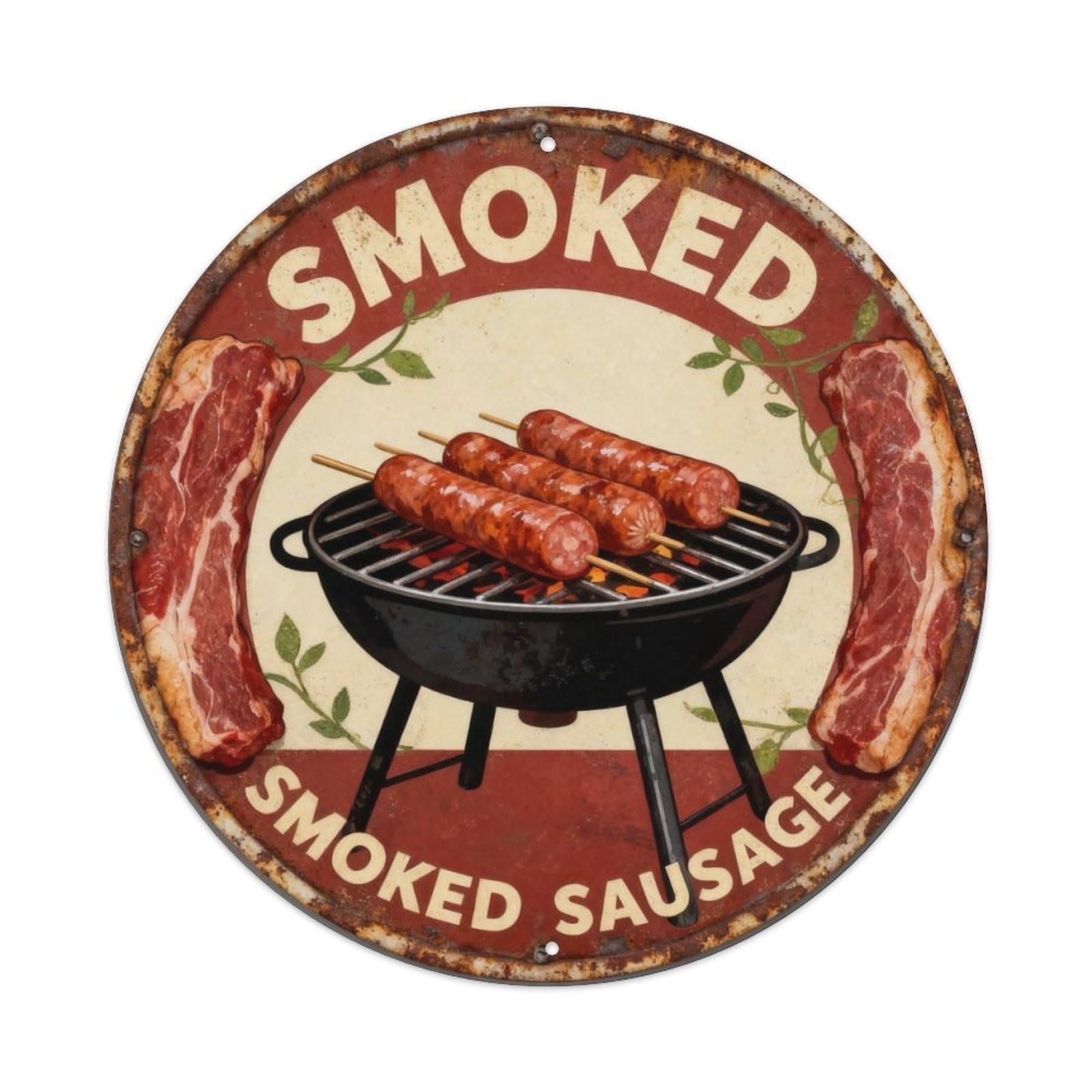 Smoked Sausage Metal Tin Sign Plaque