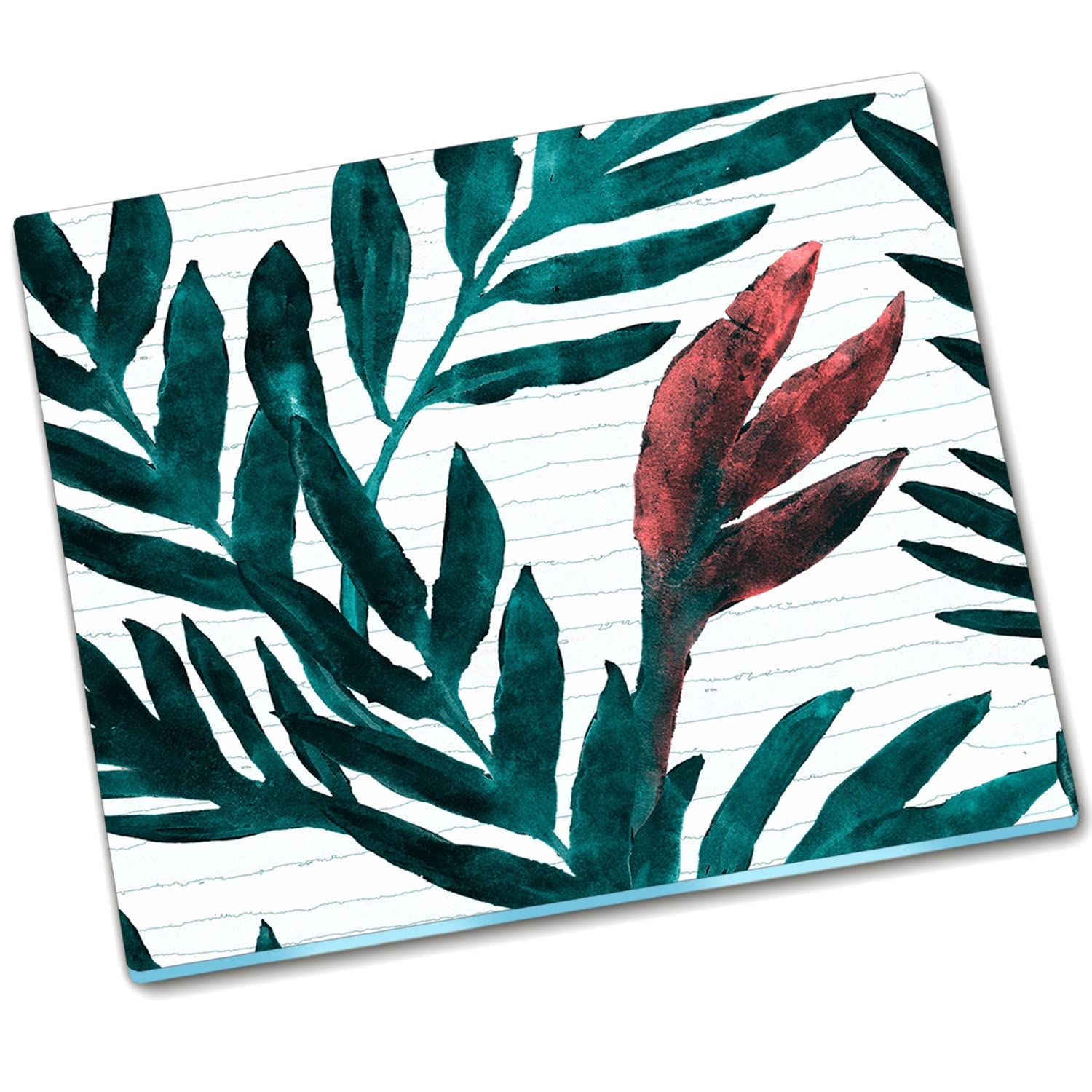 Planche de protection en verre durci robuste 60x52 cm avec décor plante tropicale