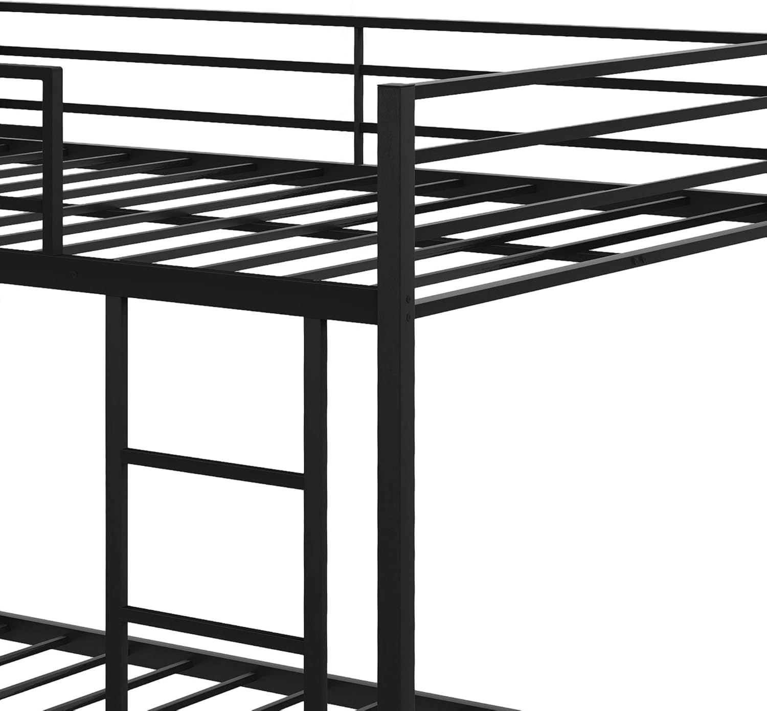 P PURLOVE Junior's Metal Bunk Bed Frame for Kids, Full Size Low Profile Floor Bunk Bed,Full Over Full Bunk Bed with Slat and Ladder,No Box Spring Need,Black