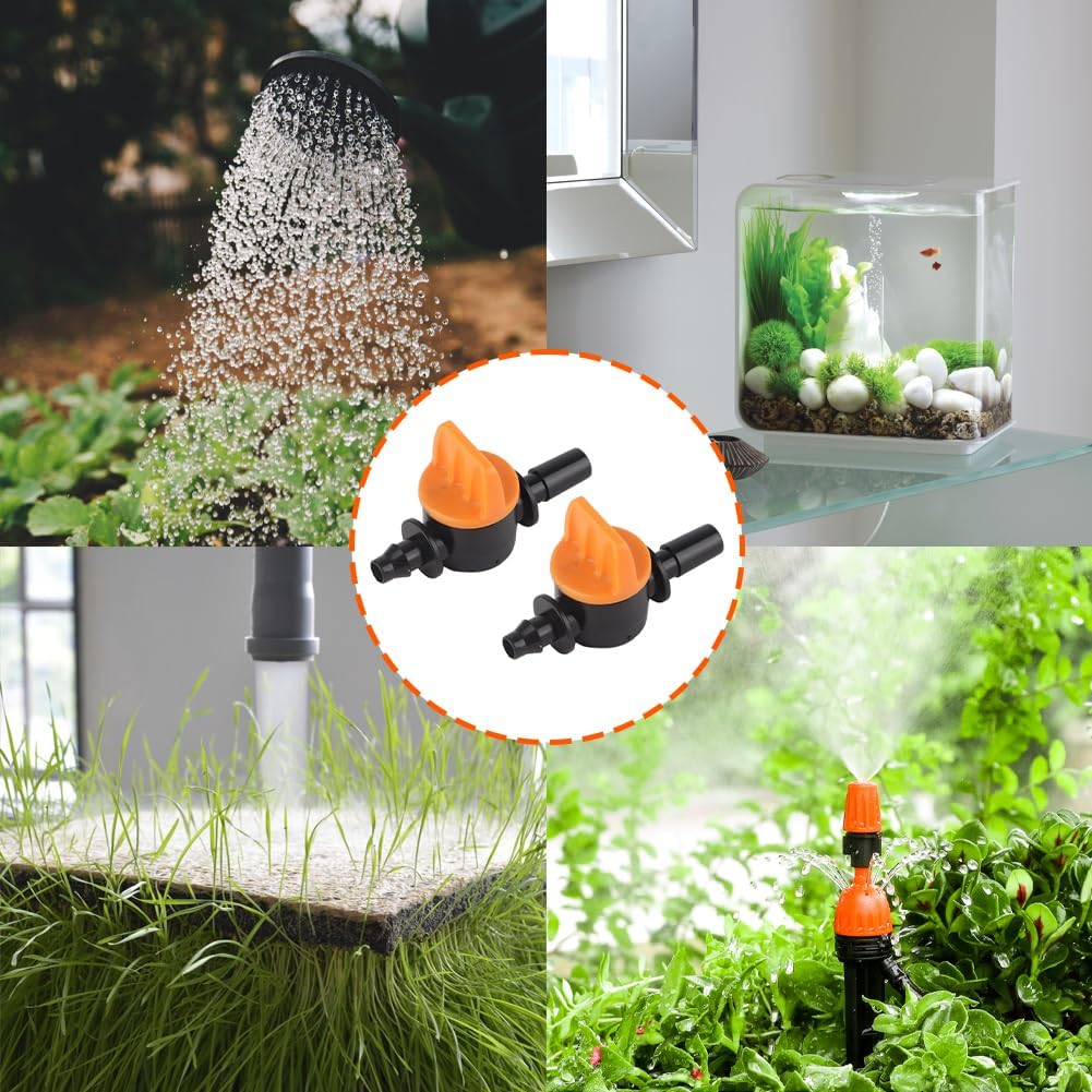 1/4 Inch Drip Tube Shut off Valve, 50PCS Heavy Duty Universal Tubing Irrigation Coupling Switch Hose Pipe Tube Drip Line Barbed Adapter Through Connector Leakproof Fittings for Garden Lawn
