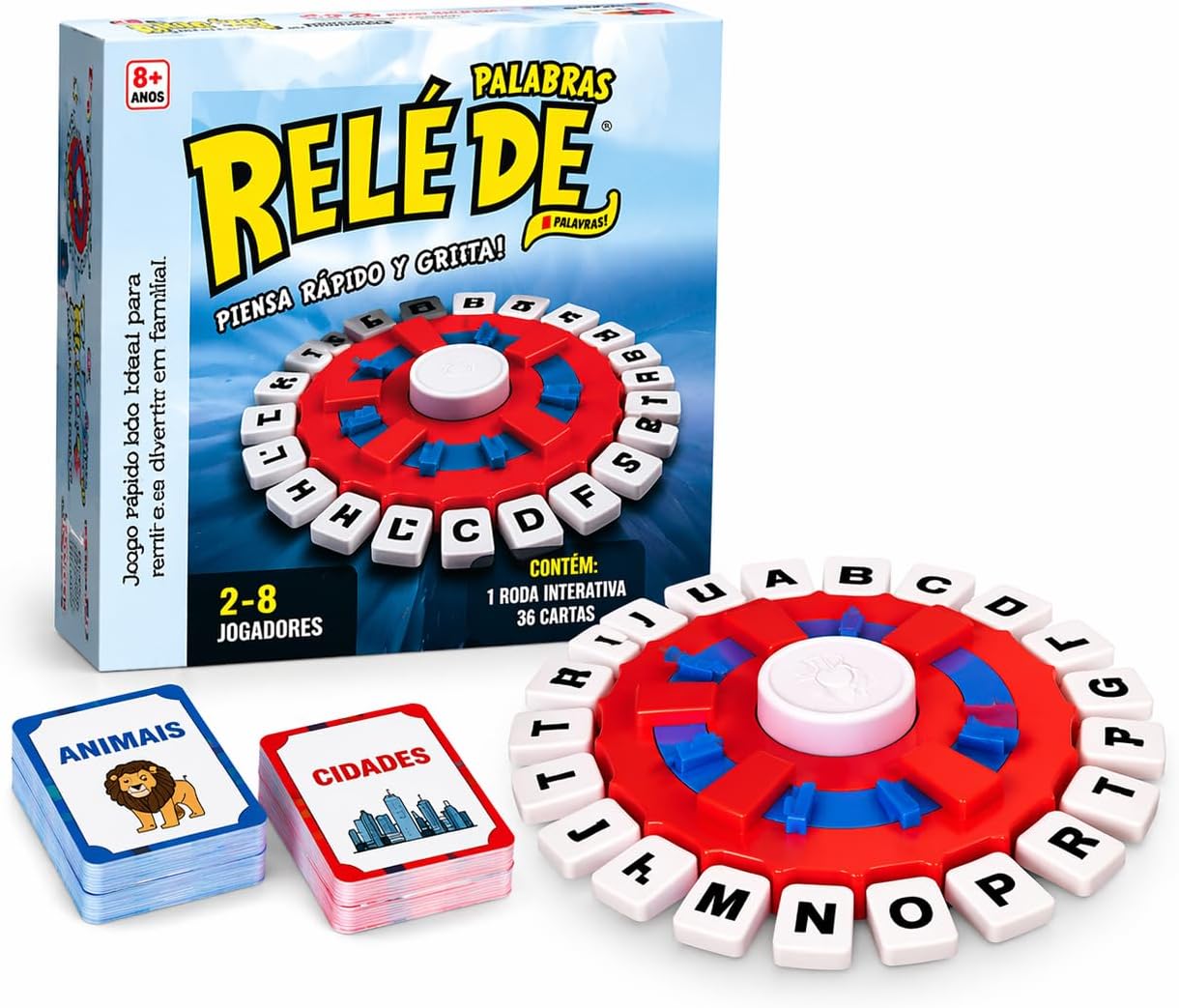 Jogo de Palavras Stop Roda de Letras Em Português - Jogo de Tabuleiro Divertido para Toda a Família Com Cronômetro e Roda Giratória Educativo Com Cartas - Premium