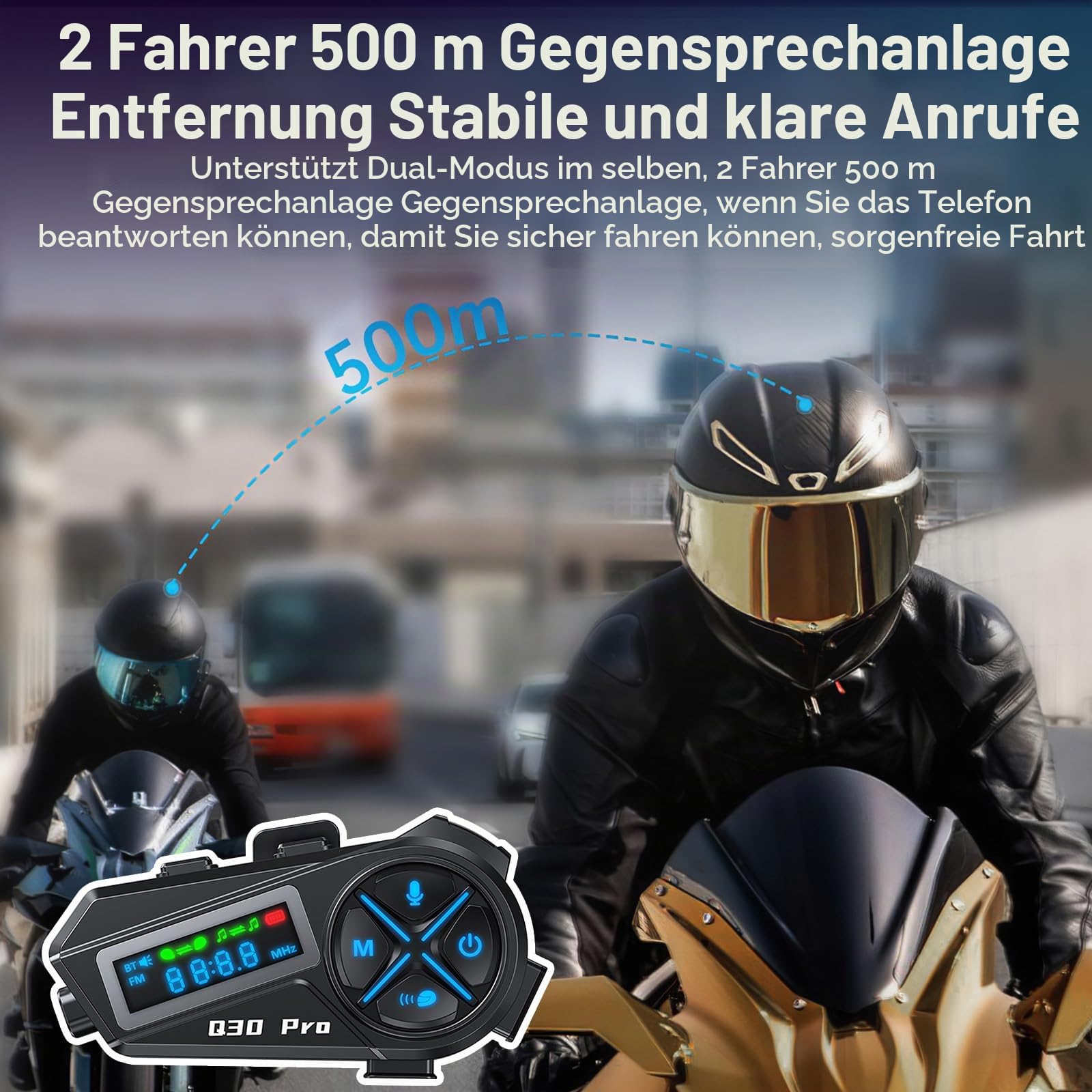 OBEST Motorrad Helm Headsets, Motorradhelm Bluetooth Intercom mit FM | Wasserdichte Helm Kopfhörer HiFi-Stereo, Kabellose Motorrad Ohrhörer Kommunikationssystem für Reiten Skifahren Reisen