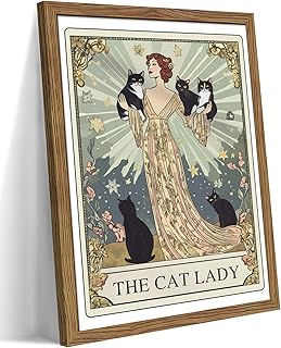 Framed Black Cat Wall Art, Vintage The Cat Lady Tarot Canvas Wall Decor ...