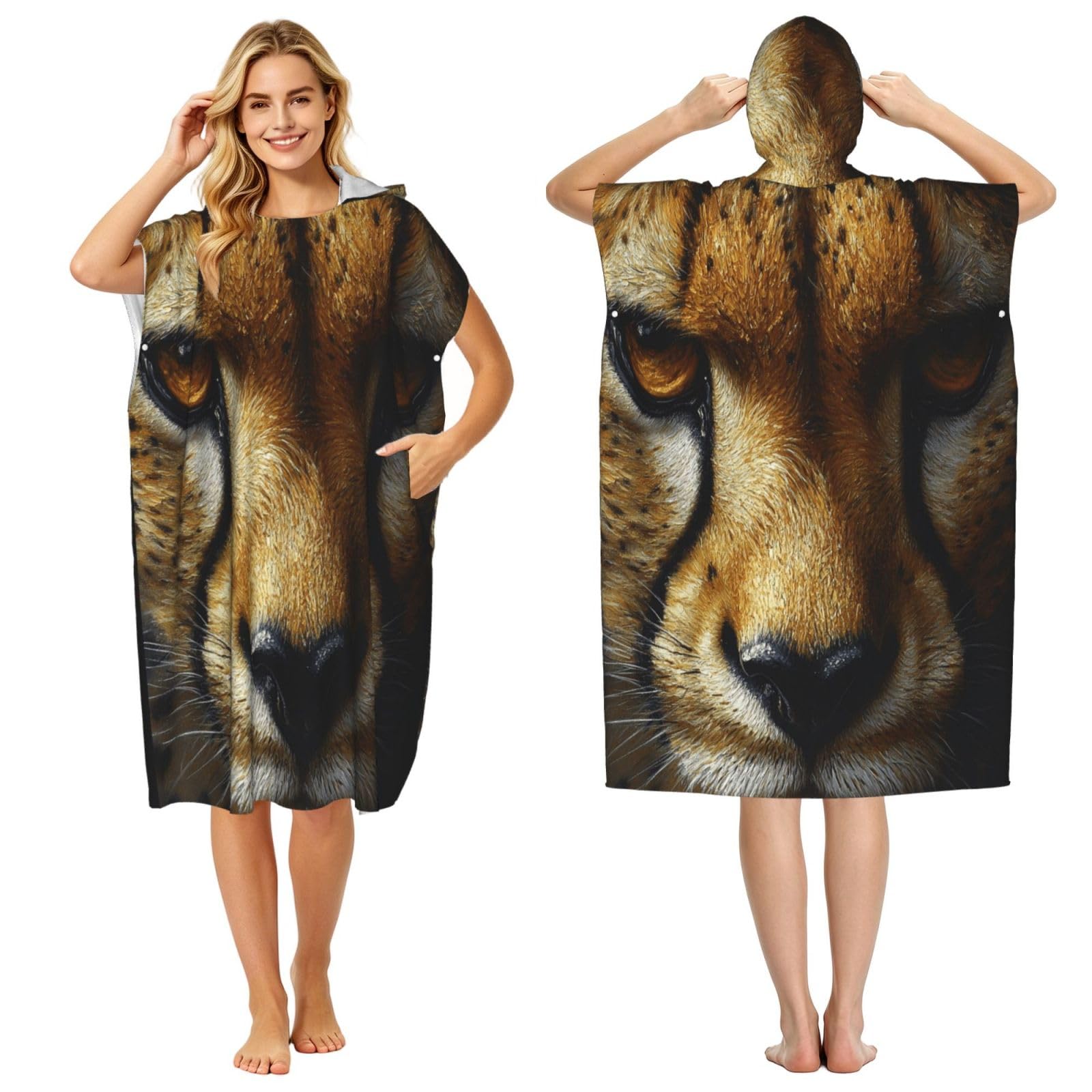 KLGRTJHK Leopard Adult Hooded Beach Poncho Towel 43"X35"