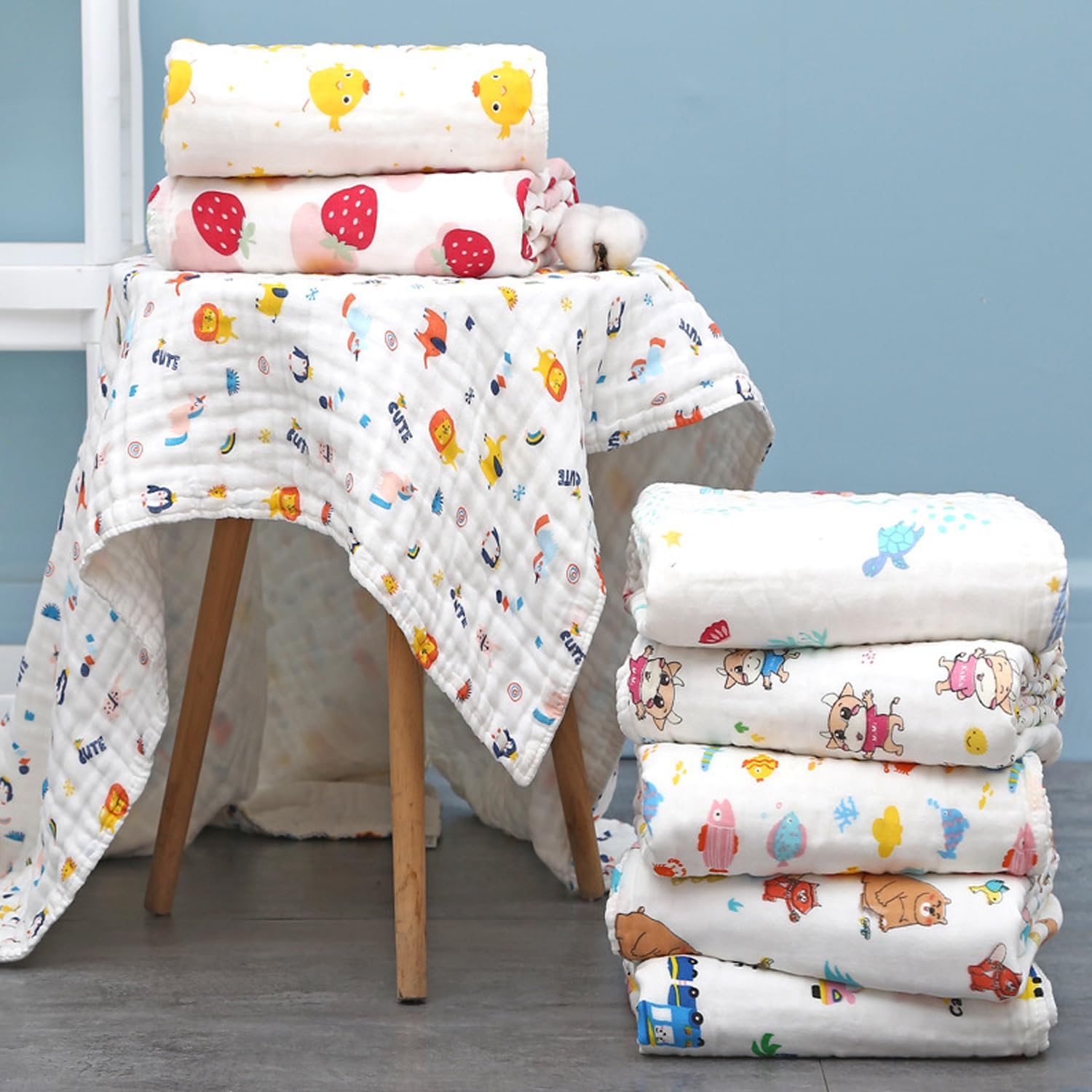 Comfy Baby Muslin Blanket, Swaddle for Newborns and Toddlers, Large 43” x 43” Cover, 6-Layer Plush Softness for Infant Swaddling, Receiving, or Tummy Time, Shower Gift (Strawberry, Baby - Muslin)