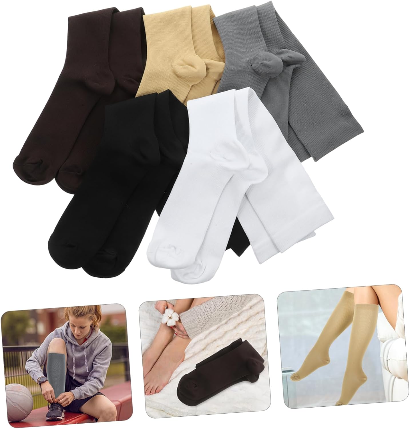 VALICLUD 5pairs Outdoor Activity Calf Socks Compression Men Women Long Stockings Breathable Comfortable Pressure Socks
