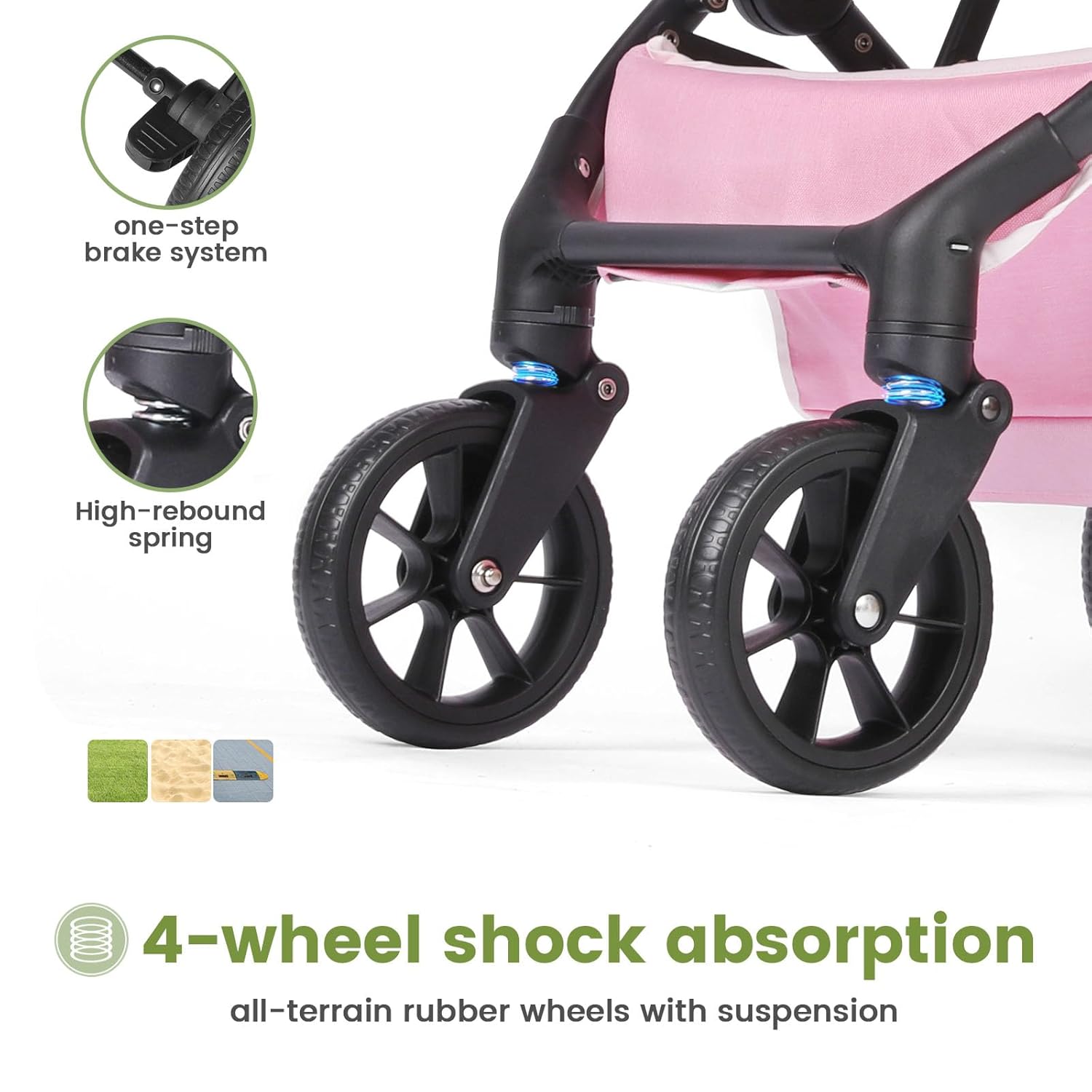 Lightweight Travel Stroller, Compact & Airplane-Friendly for Baby and Toddler, Lie-Flat Seat, One-Hand Fold, Shoulder Strap, Extendable Canopy, Storage Basket, 4 Wheel Suspension (Pink)