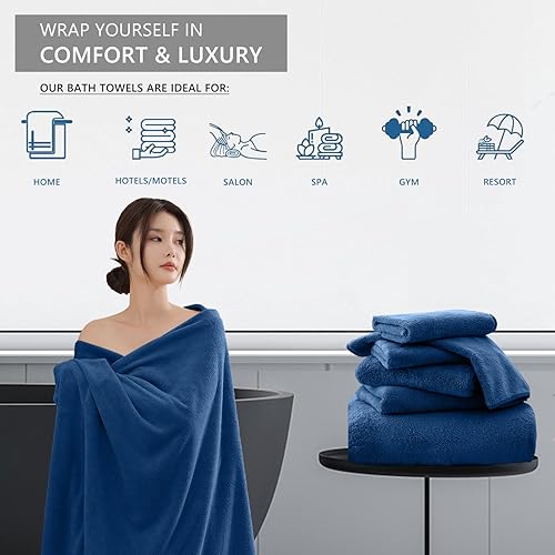 Miniatura 5 de Juego de 4 toallas de baño extra grandes (35 x 70 pulgadas), ultra suaves, toallas de baño de gran tamaño, juego de toallas de baño para baño y