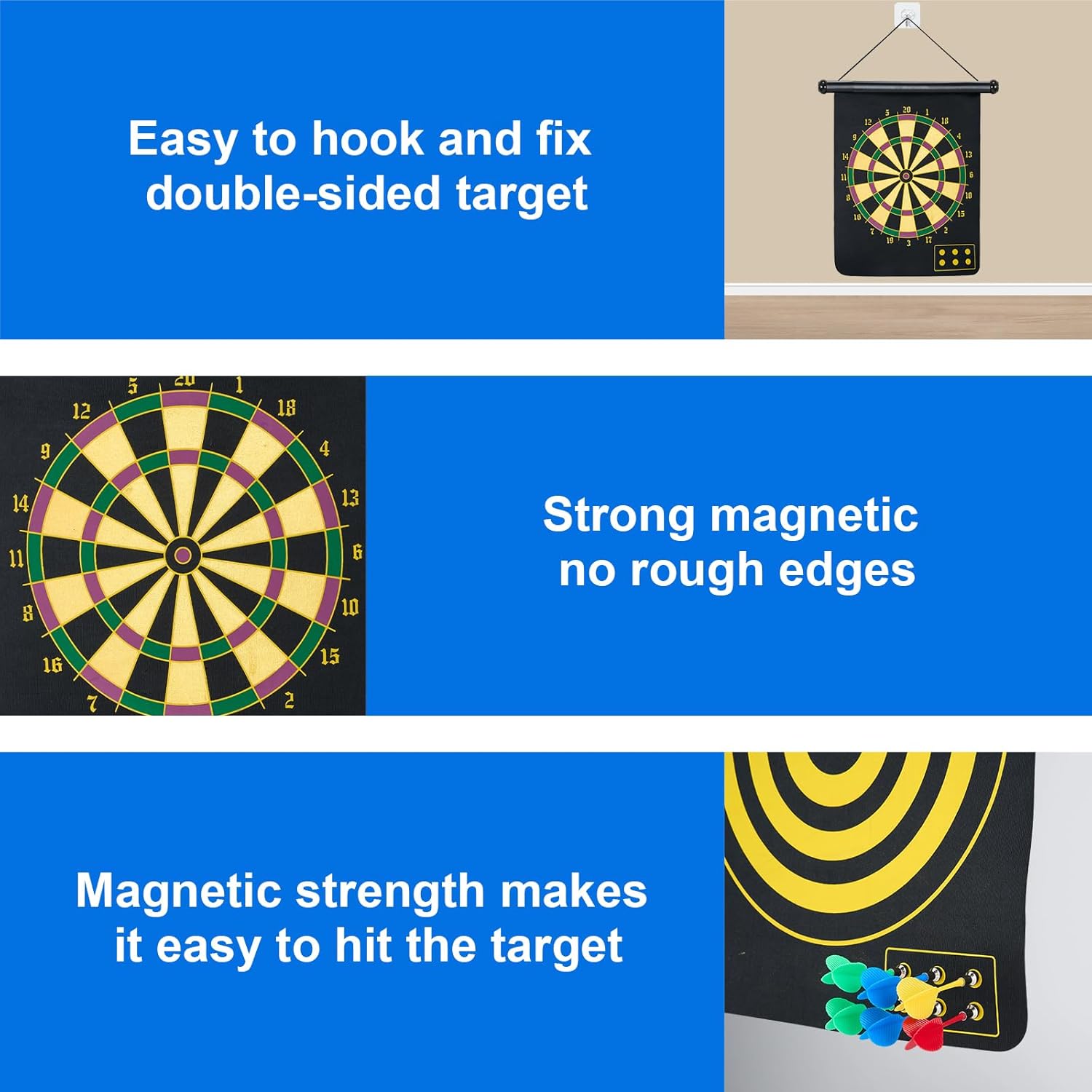 Magnetic Dart Board with 24pcs Darts,Indoor Outdoor Dart Game for Kids and Adults,2in1 Rollup Safe Dart Flights Toys Set for 3-12 Year Old Boys Girls Christmas Birthday Gifts - Image 3