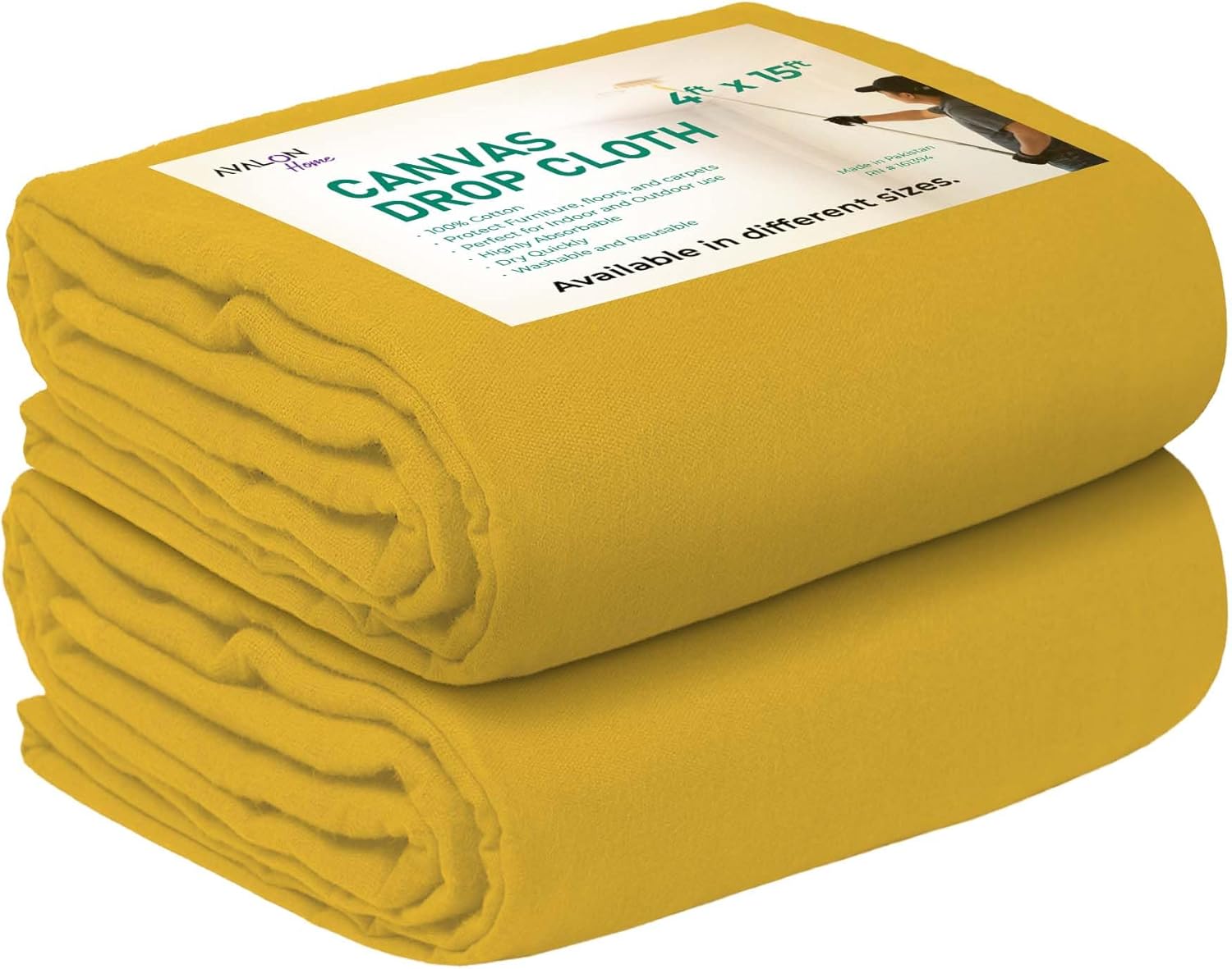 Canvas Drop Cloth for Painting 4x15 feet Pack of 2-8oz Painters Drop Cloths for Painting - All Purpose Canvas Tarps for Floor & Furniture Protection - Recycled Cotton Fabric