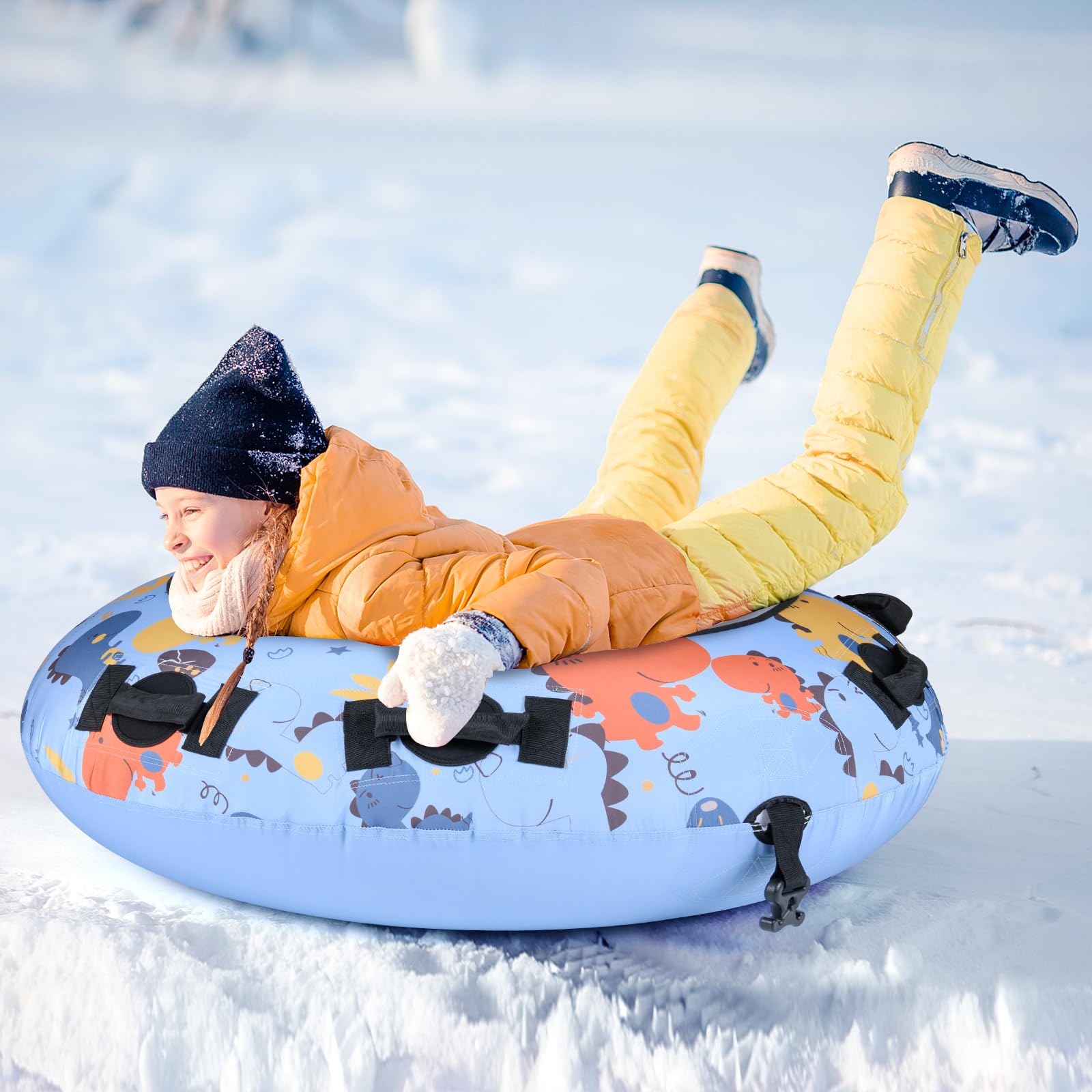COSTWAY Tubo de Nieveφ132 cm, Oxford, Trineo de Nieve Inflable con Asas Resistentes E Inflador Manual, Carga hasta 100kg, Tubo de esquí Inflable Niños y Adultos
