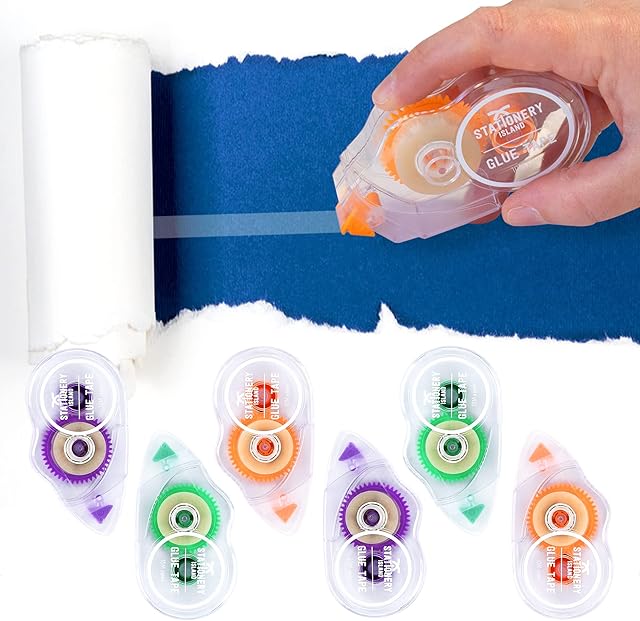 STATIONERY ISLAND Glue Roller Tape Mouse 6 Pack 10mx8mm Adhesive Scrapbook Runner Tape Supplies Double Side Dispenser Roller Applicator for Crafting, Cards, Photo, Journal and Scrapbooking