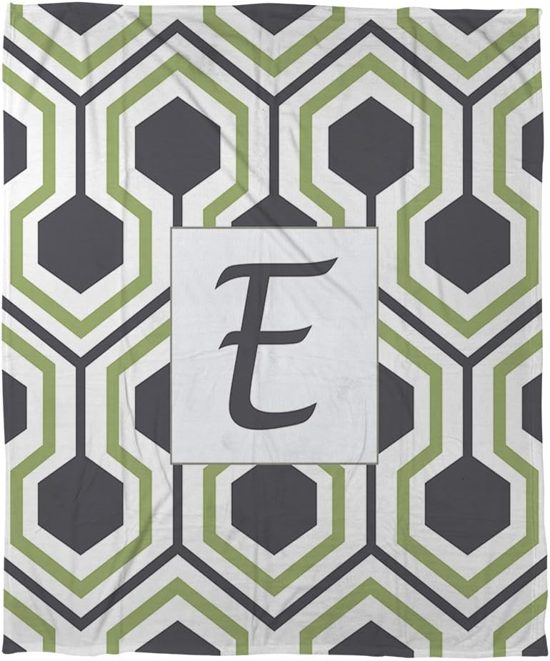 Manual Woodworkers & Weavers Coral Fleece Throw, 50 by 60-Inch, Monogrammed Letter E, Grey Honeycomb