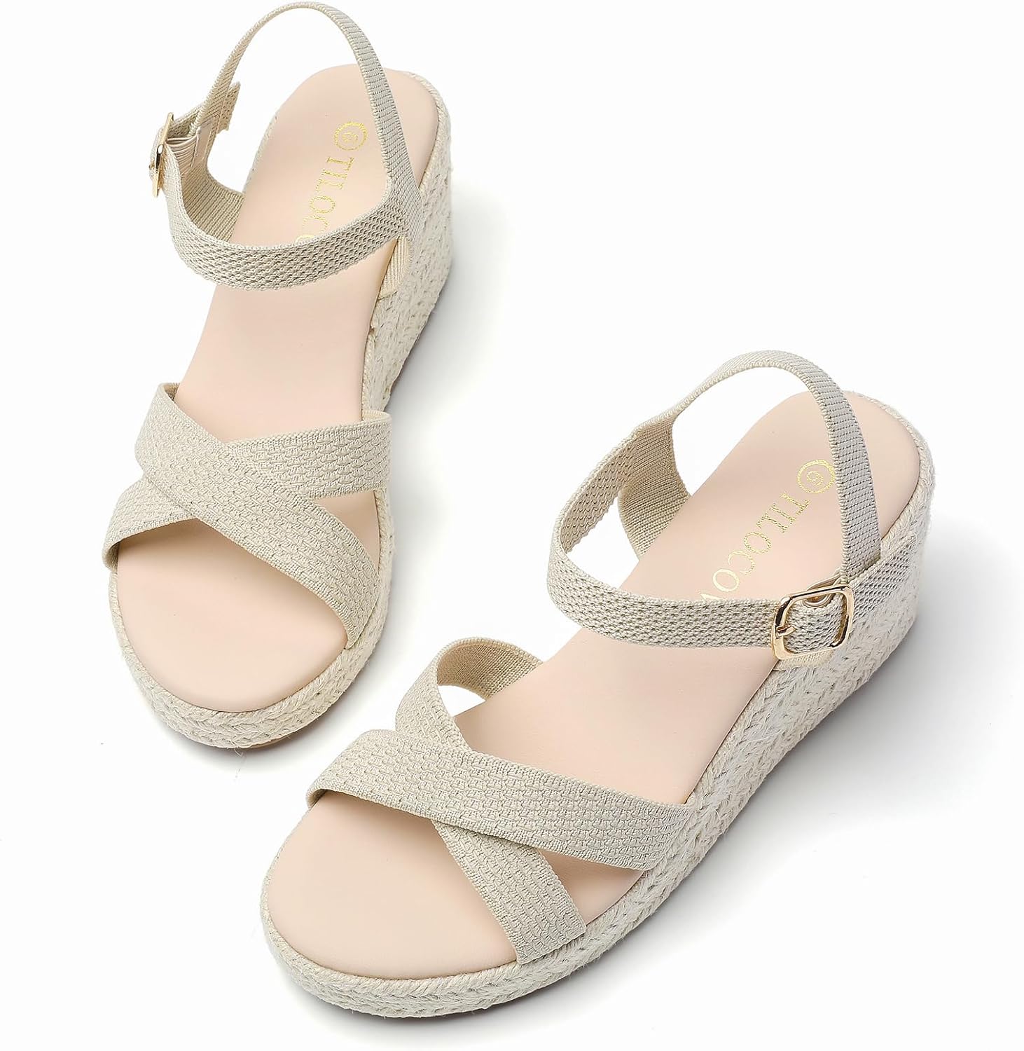 Tilocow Espadrilles Wedges for Women Knit Platform Heels Open Toe Ankle Strap Sandals Beach Casual Dress Shoes - Image 2