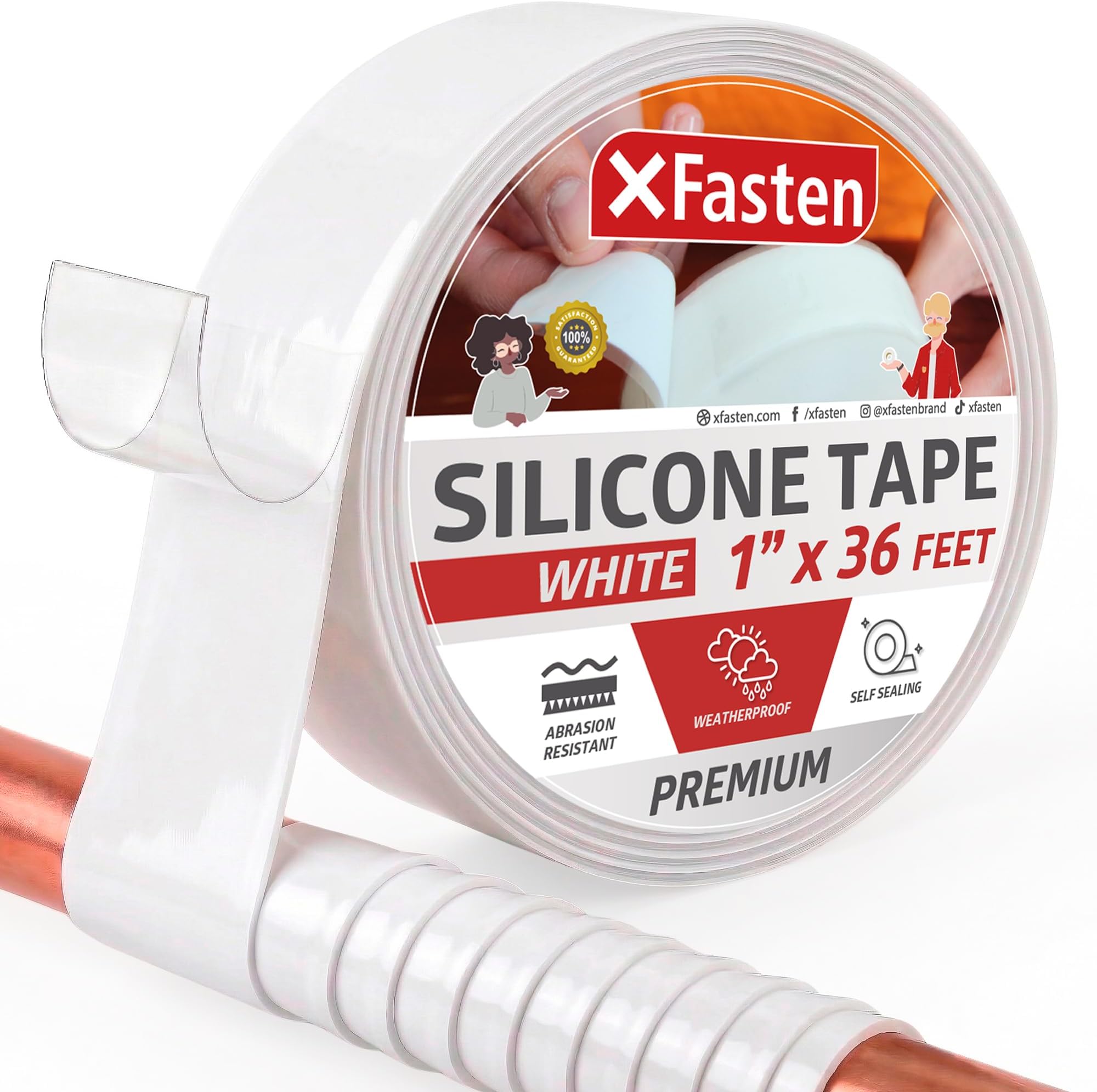 XFasten Self Fusing Silicone Tape Waterproof White– 1" x 36 Feet, Self Amalgamating Tape, Silicone Rubber for Plumbing, Sealing Pipes, Hose Repair, Outdoor Coax and Electrical Cables – Weatherproof