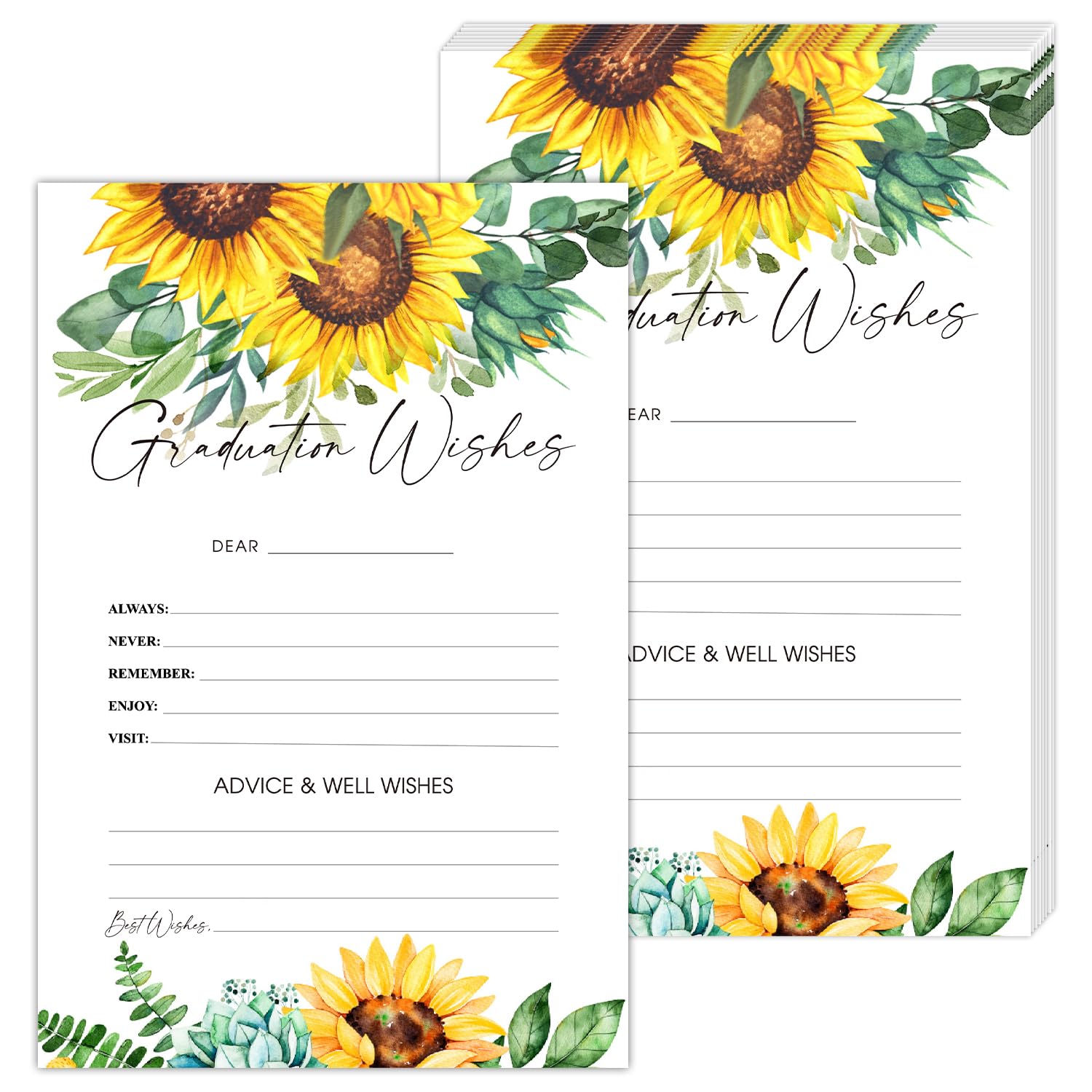 HOUSPEAK Sunflower Graduation Wishes and Advice Cards for Junior College University Masters High School Grad Celebration or Announcement, 20 Set