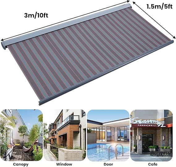 Patio Awning Retractable, Motorized Electric Sun Shade Awning with LED Light, Remote Control, Waterproof UV/Heat Resistant, Deck Canopy Balcony Sunsetter, Commercial Grade,10x5FT