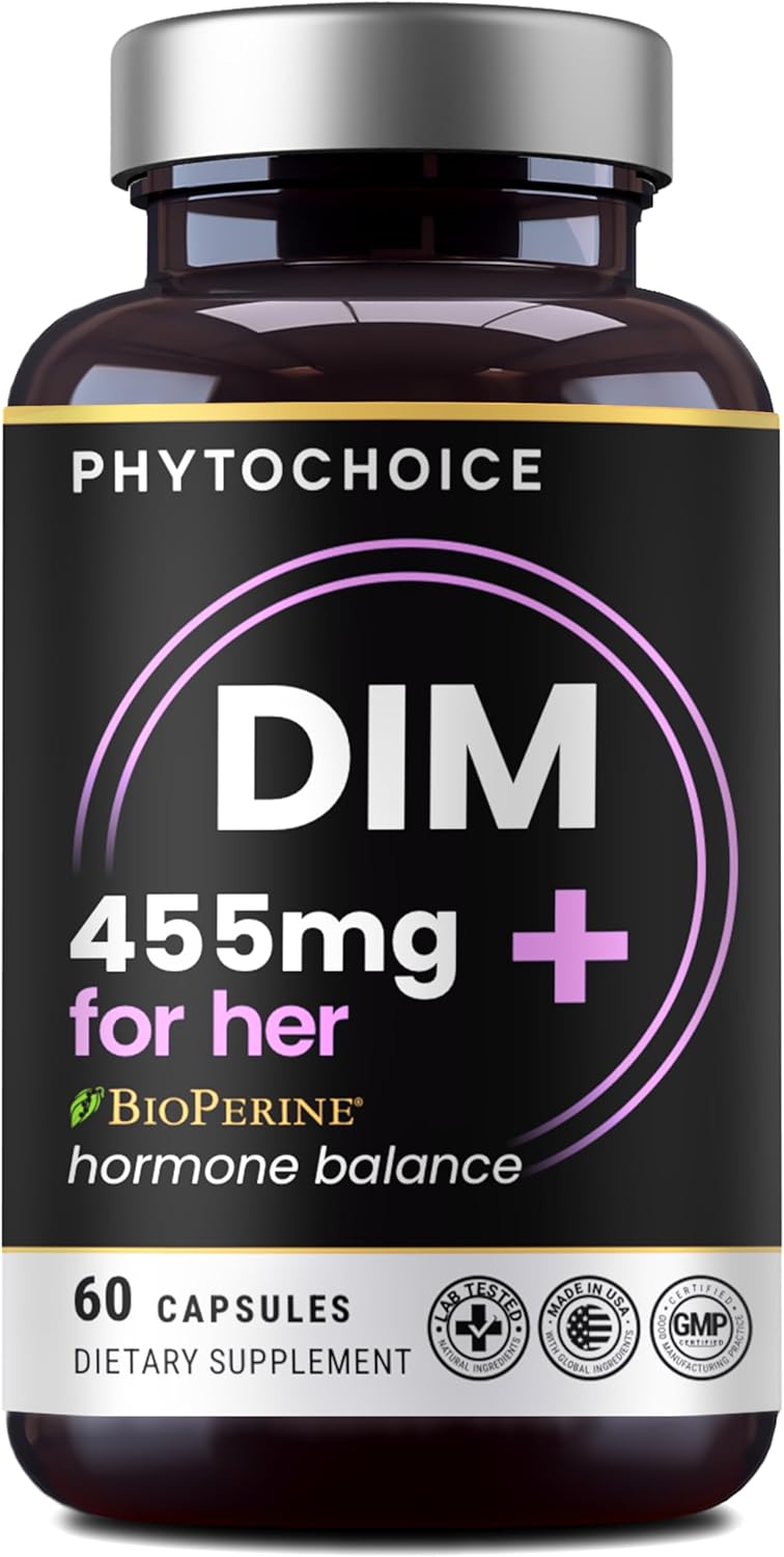 DIM for Women 350mg High Potency with BioPerine® & Broccoli Extract – 455mg Total Complex for Hormone Balance, Estrogen Metabolism, PMS & Menopause Support, Clear Skin & Women’s Wellness, 60 Capsules