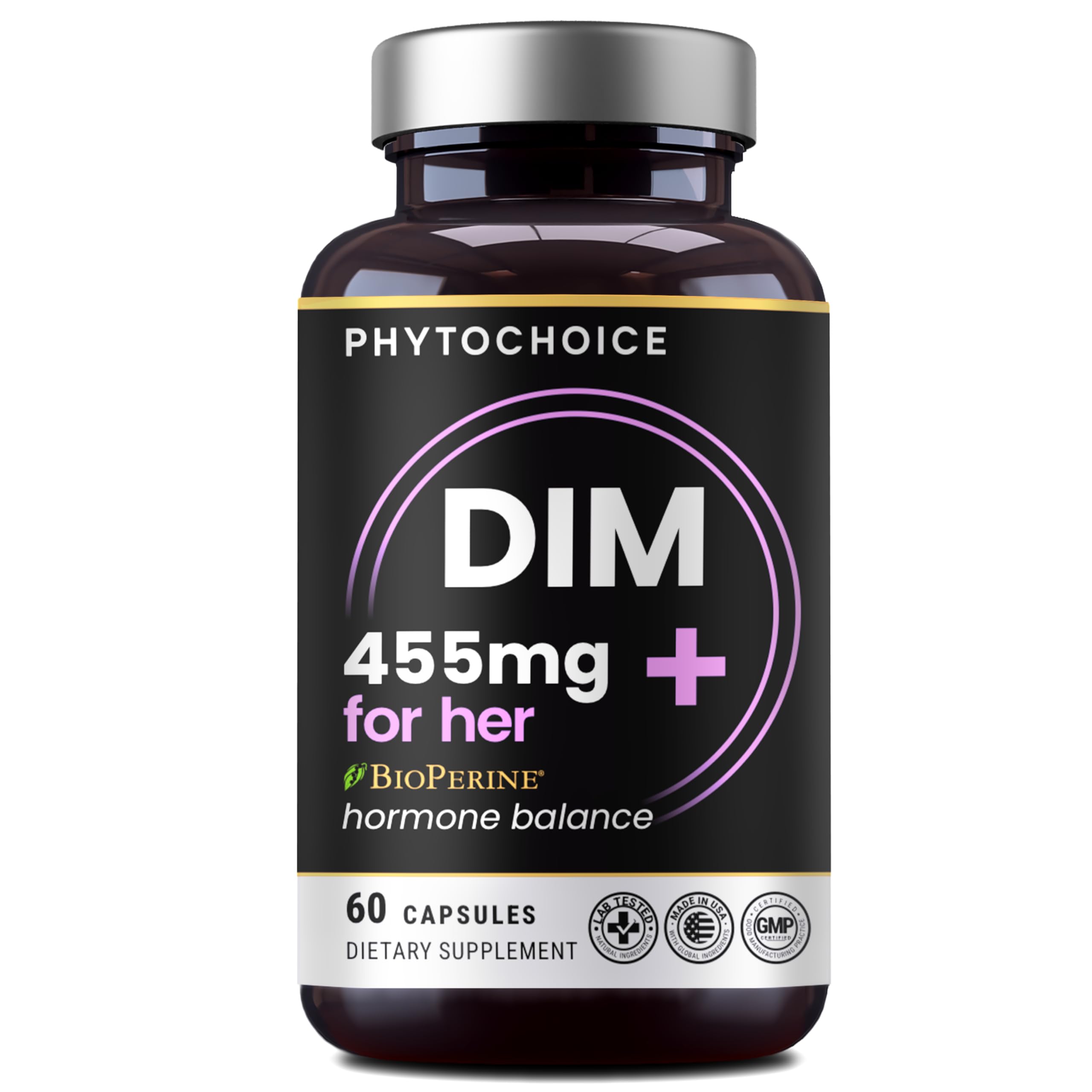 DIM for Women 350mg High Potency with BioPerine® & Broccoli Extract – 455mg Total Complex for Hormone Balance, Estrogen Metabolism, PMS & Menopause Support, Clear Skin & Women’s Wellness, 60 Capsules