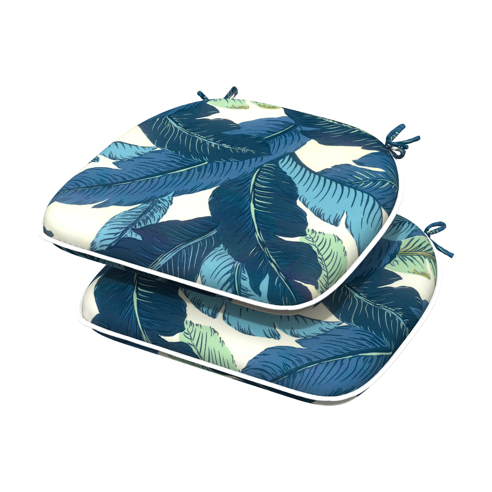 Photo 1 of TWLEAR Indoor/Outdoor Chair Cushions 16x17 Inch, Patio Chair Cushions with Ties, All Weather Seat Cushions for Patio Furniture Home Garden Chair Use, Set of 2, Swaying Palms Blue