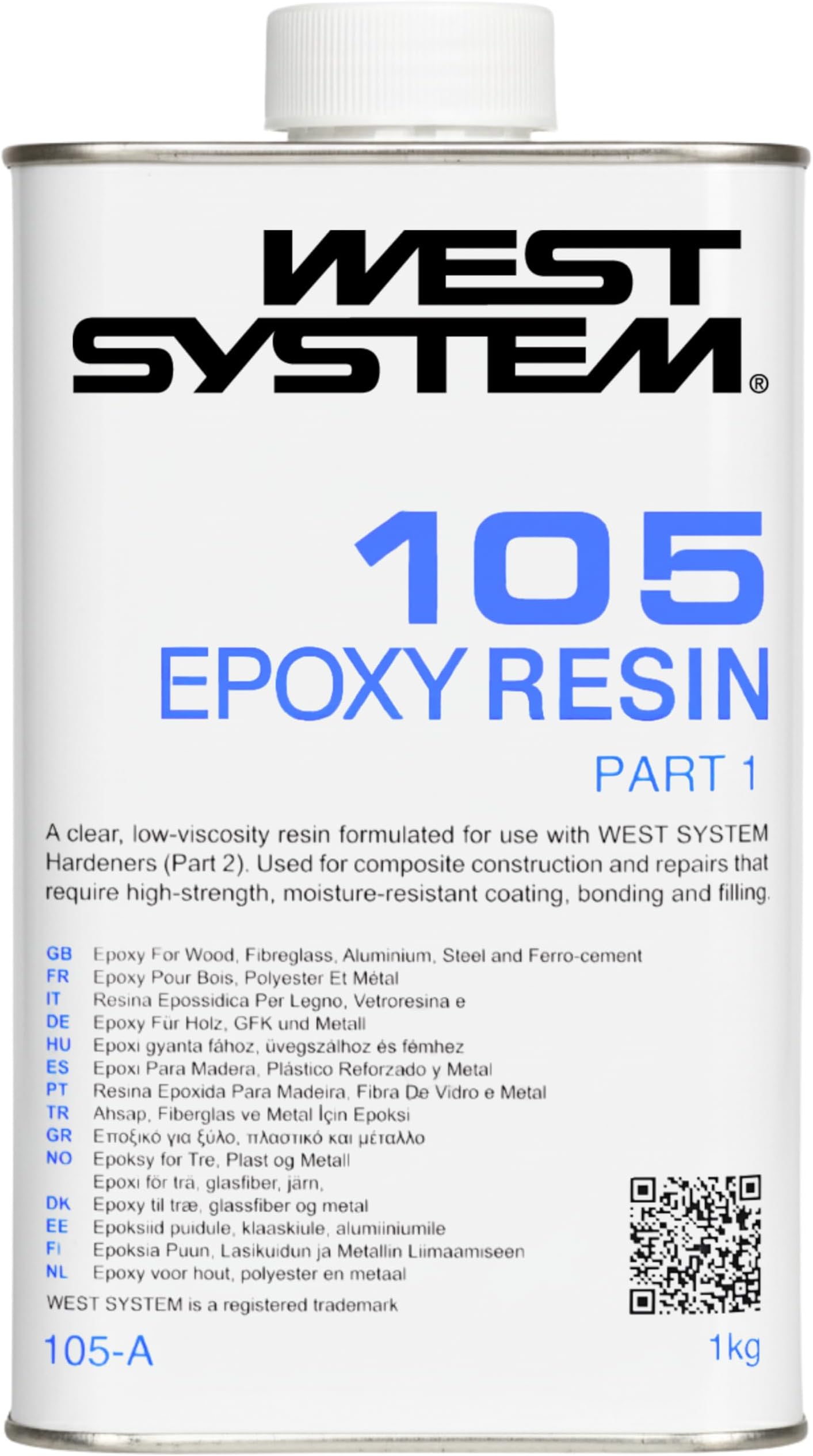 WEST SYSTEM 105 Epoxy Resin 1kg - Clear Resin for Deep Pour Casting, Wood, Me...