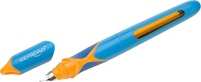 Wieczne pióro EXACT KEYROAD | pióro dla dzieci, pióro wieczne, pióro do pisania wraz z 2 wkładami atramentowymi | ergonomiczny uchwyt | niebieski