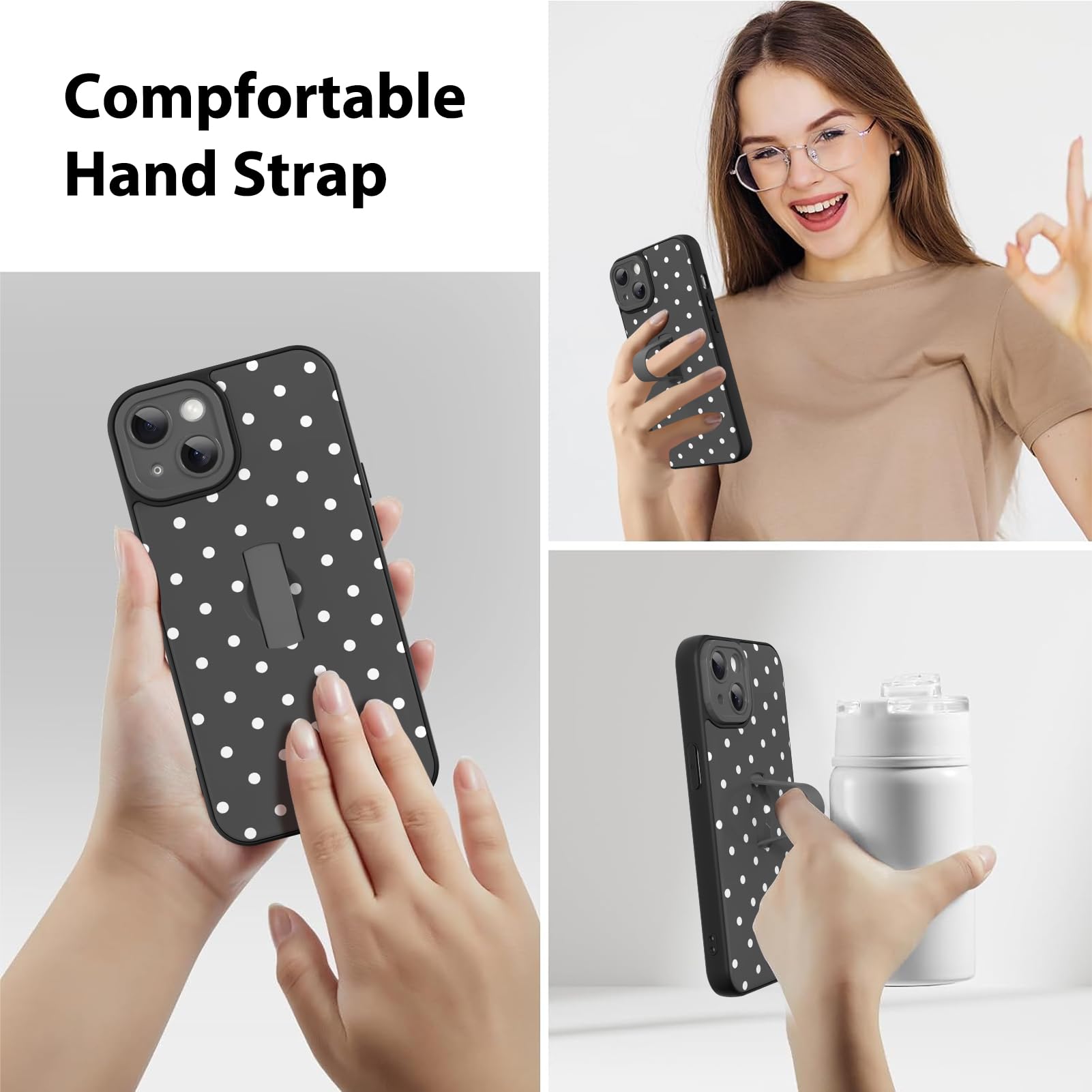 KANGHAR Funda compatible con iPhone 13, diseño de lunares negros, bonita funda para teléfono para mujeres, niñas y hombres, a prueba de golpes, delgada, funda protectora para teléfono de 13 y 6.1