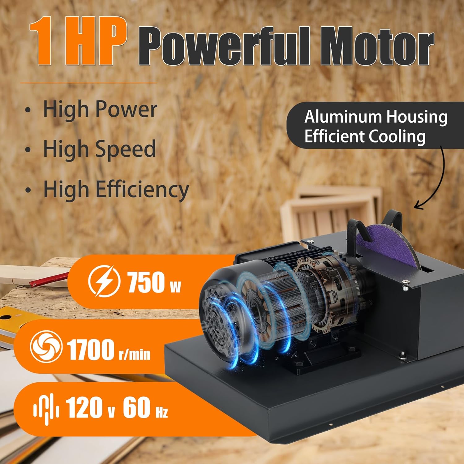 Lawn Mower Blade Sharpener – 1HP 750W Lawnmower Bench Grinder with 9-Inch Ceramic Grinding Wheel, a Pair of 60-Grit Ceramic Sandpaper, and 30°/40° Brackets for High/Low Lift, Gator & Flat Blades