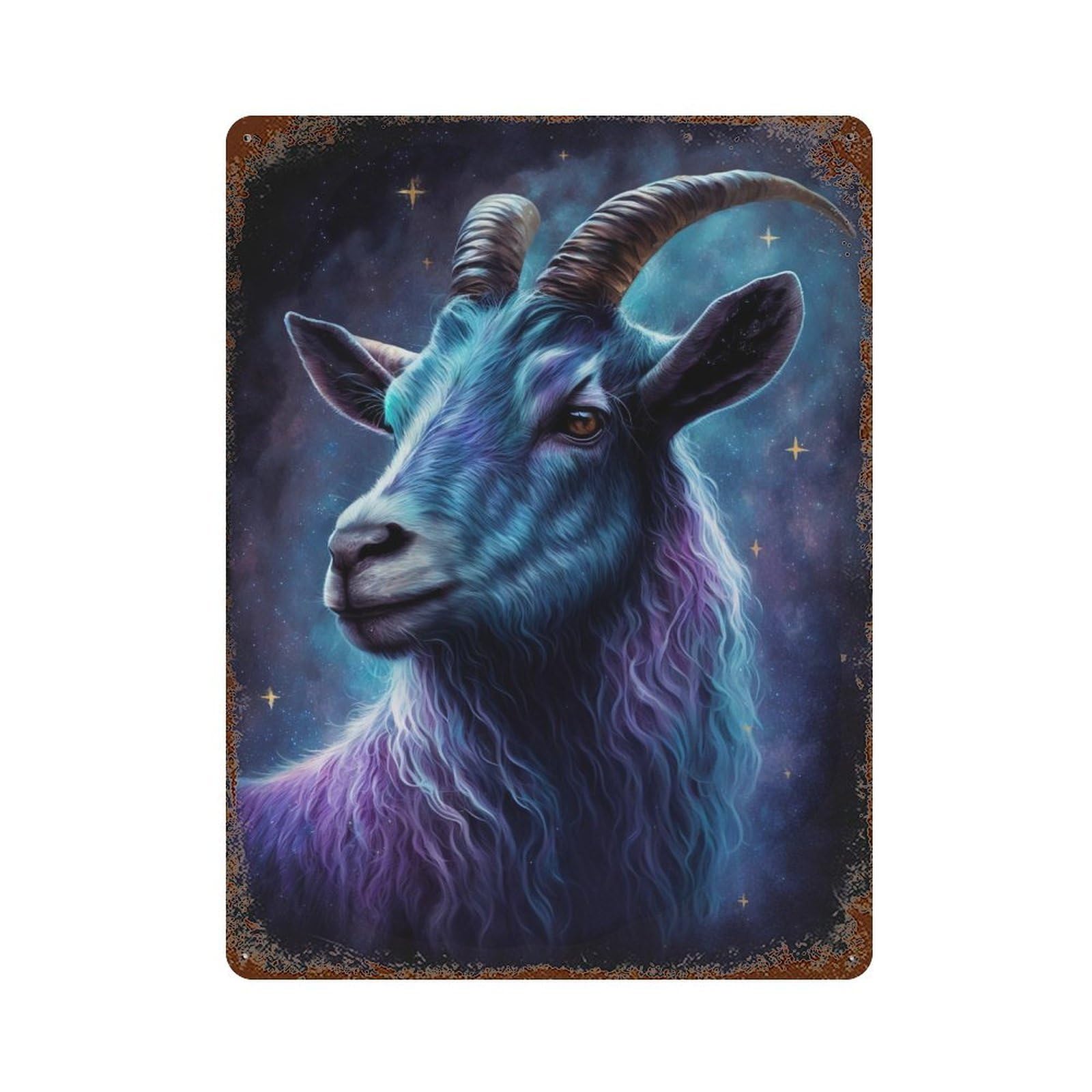 Galactic Goat Art Print-1 Rust Effect Tin Sign 15.7"x11.8", Rustic Home Decor for Garage, Pub Or Kitchen