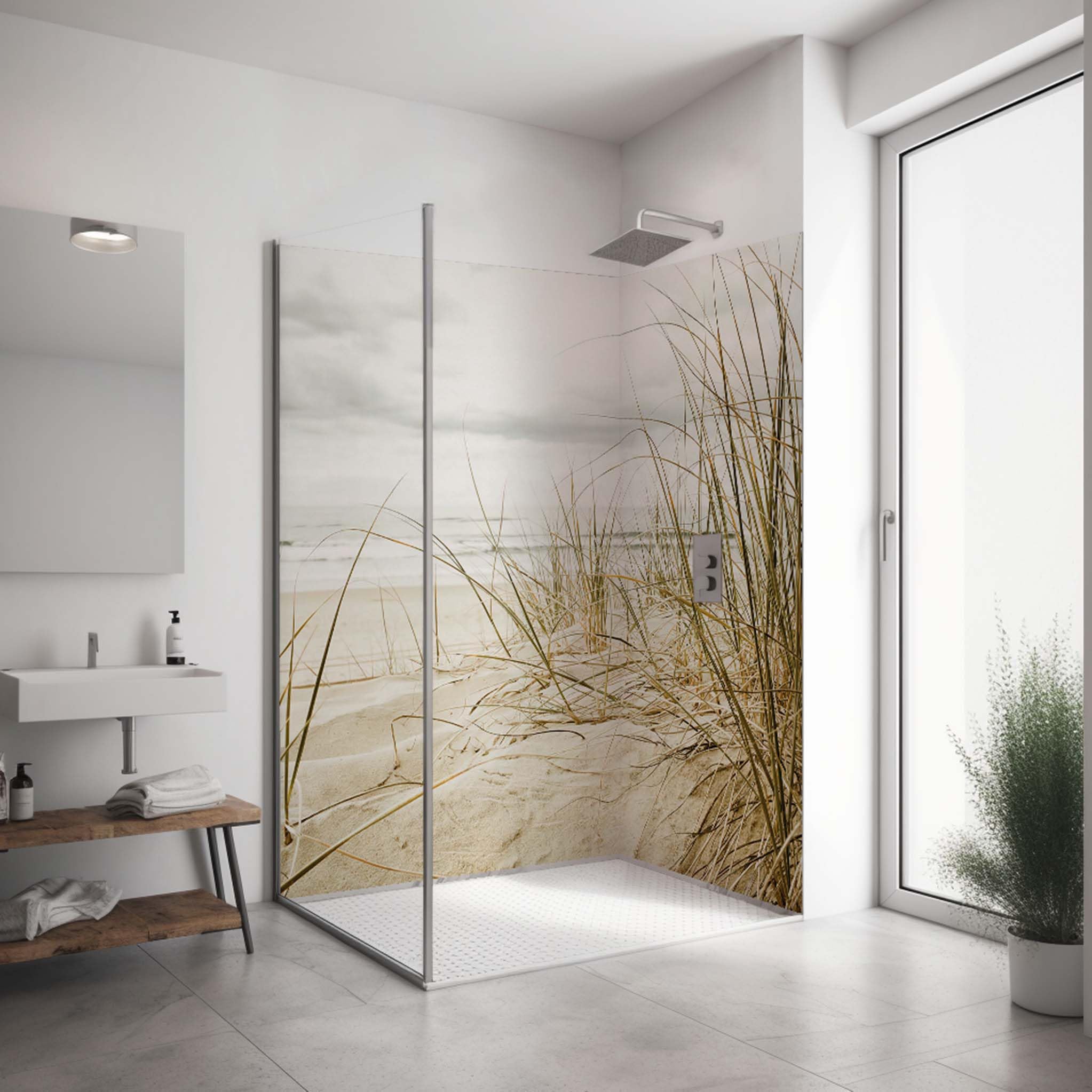 Dedeco Eck-Duschrückwand Mit Höhlen-Motiv – 2x 90x200 Cm, Aluminium, Wasserfest, Made In Germany