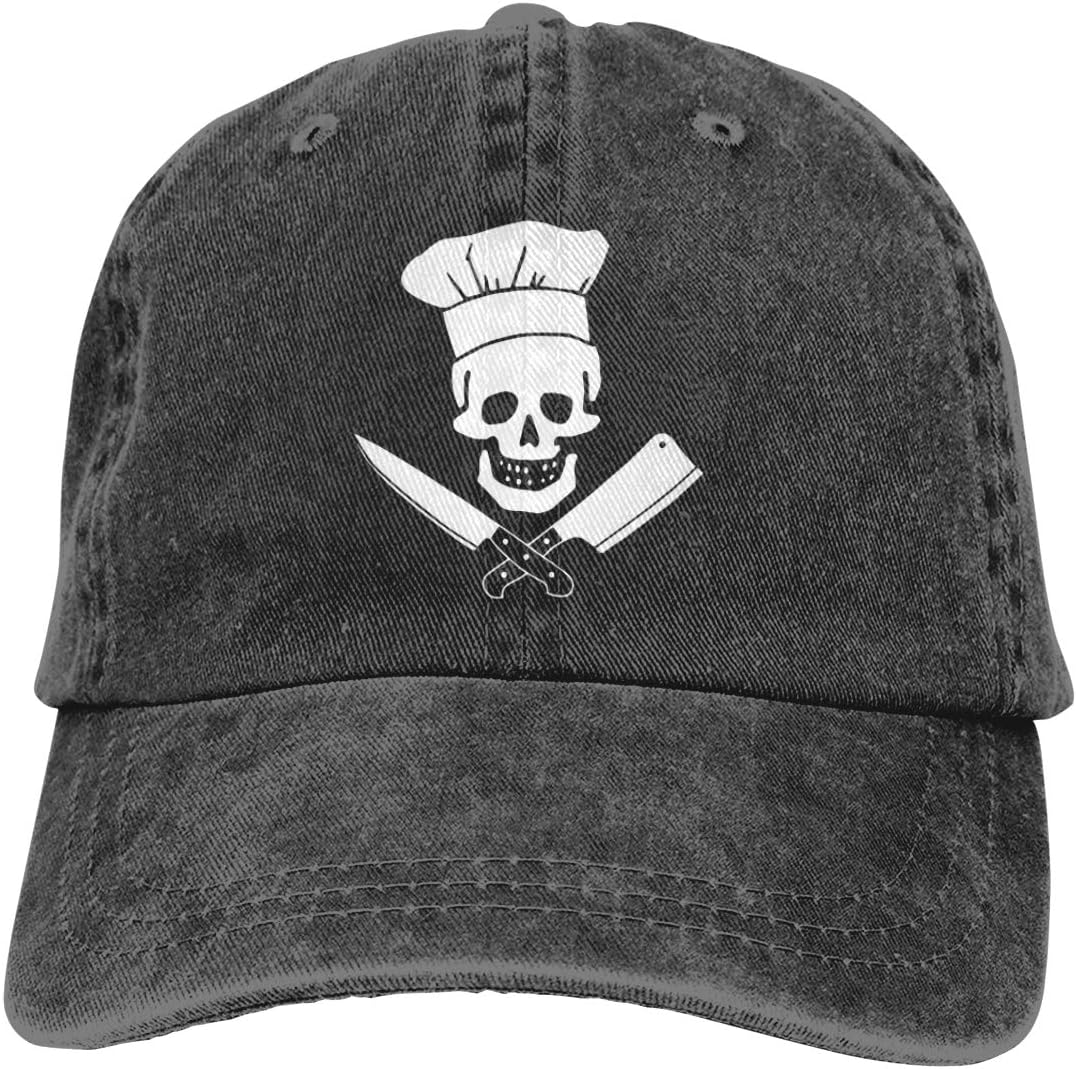 Splash Brothers CustomizedUnisex Skull-Chef Cooking Skull Vintage Jeans Adjustable Baseball Cap Cotton Denim Dad Hat