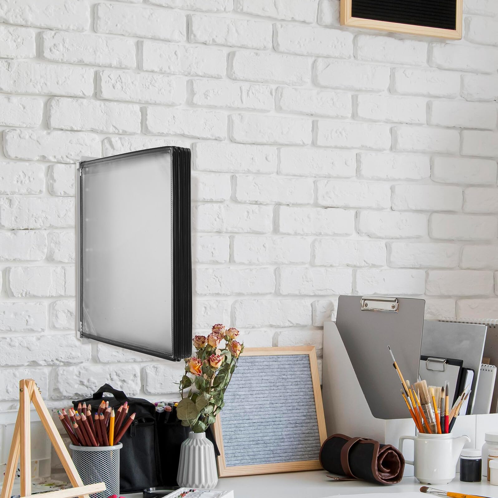 Portadocumenti Magnetico A4 10 Tasche in Pvc Supporto a Parete | Capienza Fino a Dieci Fogli A4, per Studenti e Aule, Soluzione Salvaspazio Fissaggio Magnetico
