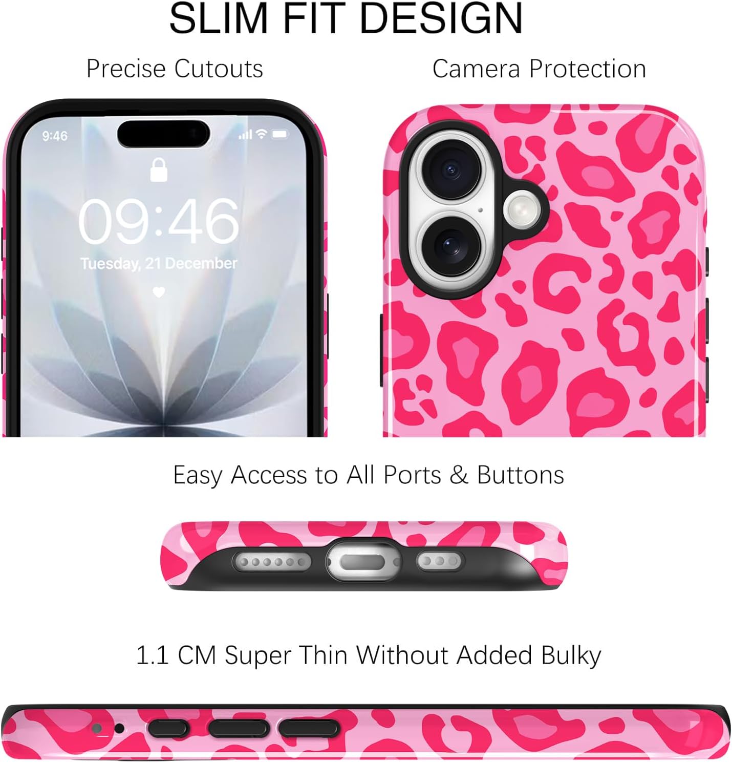 TEAUGHT Compatible with iPhone 17 Case Support for MagSafe Cute Pattern Leopard Cheetah Print Camera Protection Cover for Girls Women -Hot Pink