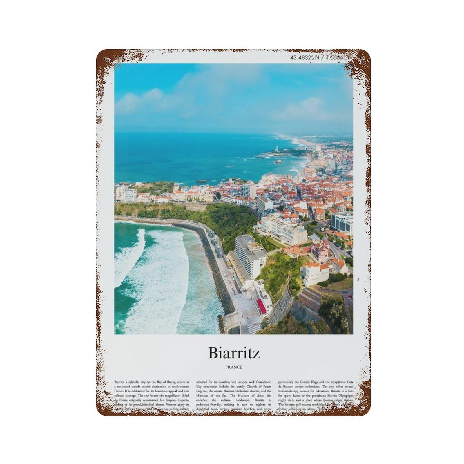 xiaoxiaoshen Biarritz France City Scenery Wall Decor Art Metal Tin Poster Modern Home Decor Art Home Bar Shop Decorations Vintage Sign 40x30cm