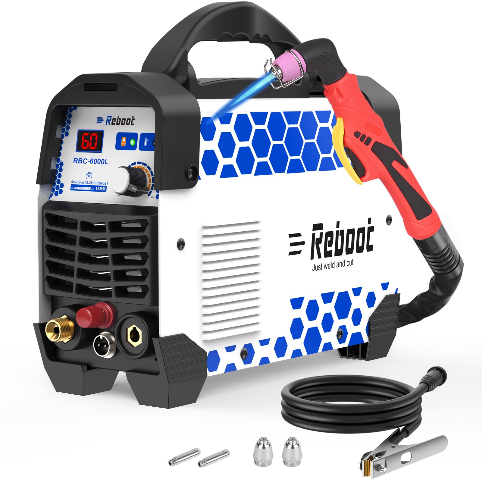 Reboot RBC6000L Coupe-plasma 60A – Arc pilote sans contact, 240V, Coupe max 16mm & Coupe propre 10mm, avec kit de consommables
