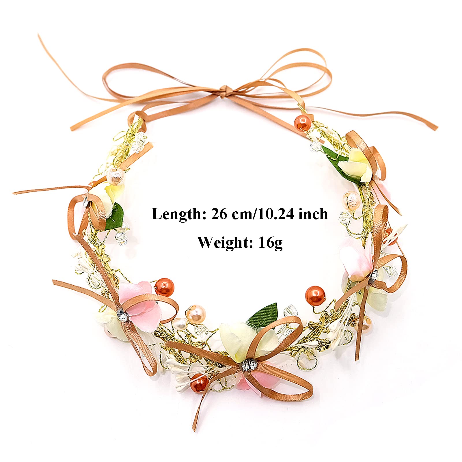 Flower Headband, Bridal Flower Wreath with Artificial Leaves, Flowers and Pearl Rhinestone Flowers Hair Bands - Image 4