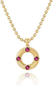 Fettero Gold Necklace for Women,14K Gold Plated Charm Necklaces for Women Gemstone Pendant Necklace Non Tarnish Gold Necklaces Jewelry