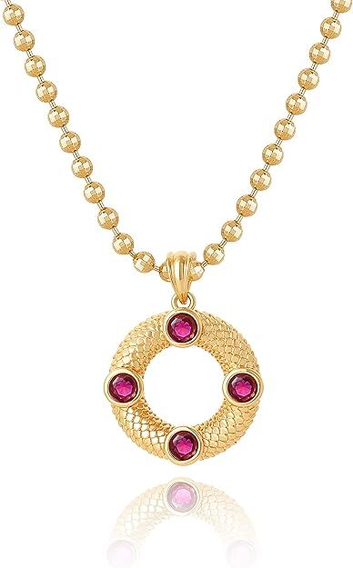 Fettero Gold Necklace for Women,14K Gold Plated Charm Necklaces for Women Gemstone Pendant Necklace Non Tarnish Gold Necklaces Jewelry