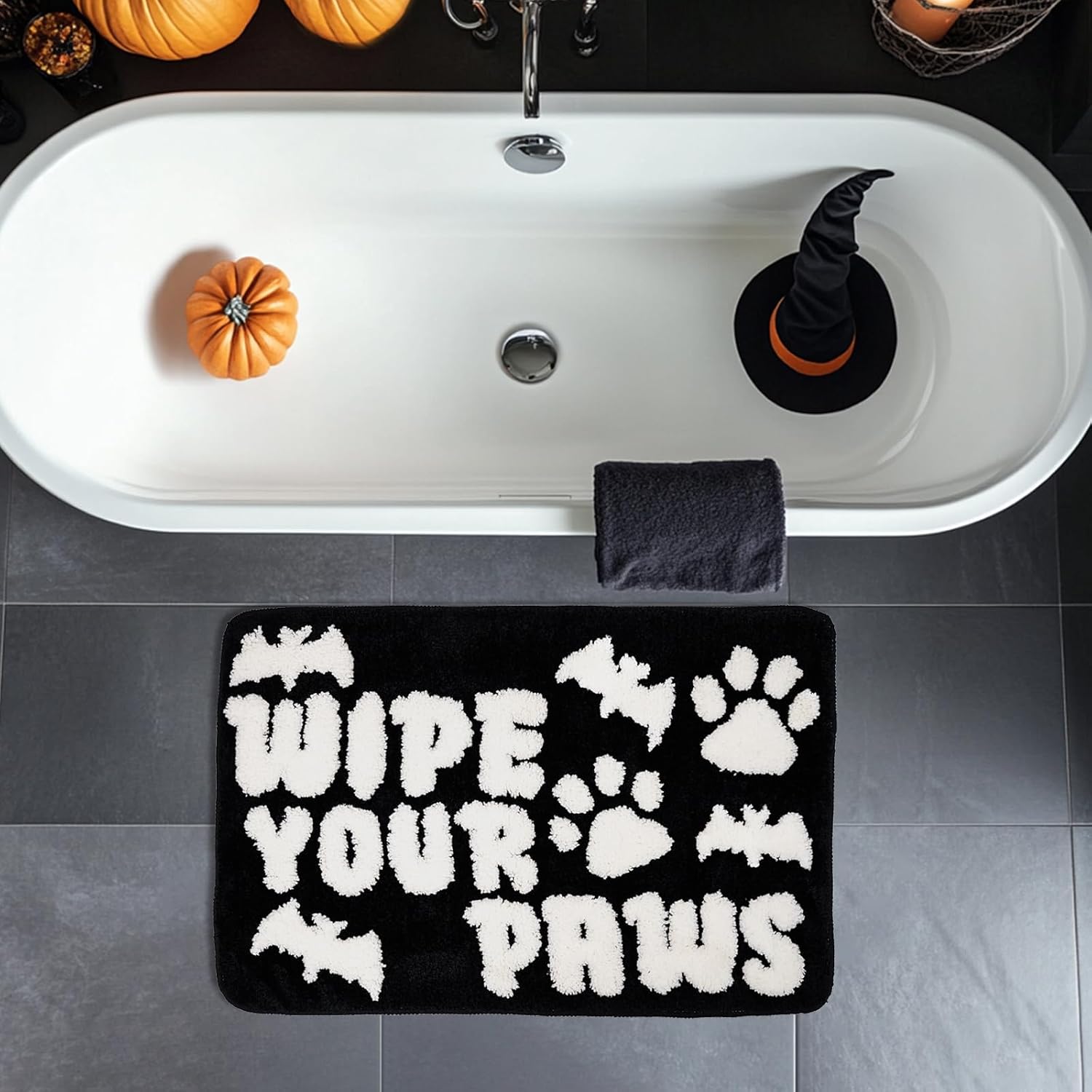 Halloween Rug Wipe Your Paws Bathroom Doormat Outdoor Gothic Bat Dog Paws Rugs Decorative Bath Mat Funny Spooky Floor Door Mat 17 x 27 Inch for Tub Home Living Room