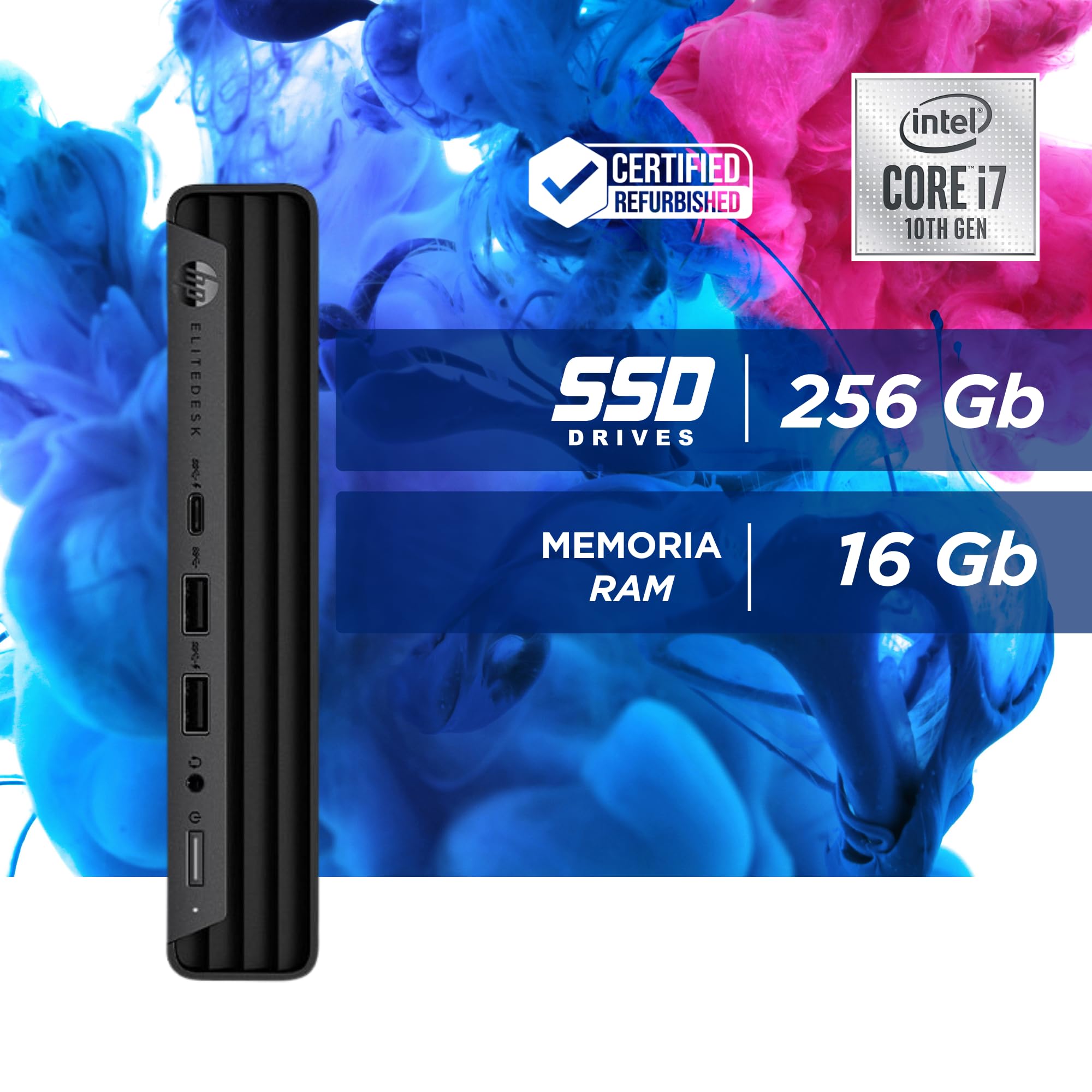 HP EliteDesk 800 G6 - Mini PC Intel i7-10700T 8 Core 2.0GHz - Ram 16Gb SSD 256Gb - Win 11 Pro Pronto all'uso con Libre Office + Chiavetta Wi-Fi (Ricondizionato)