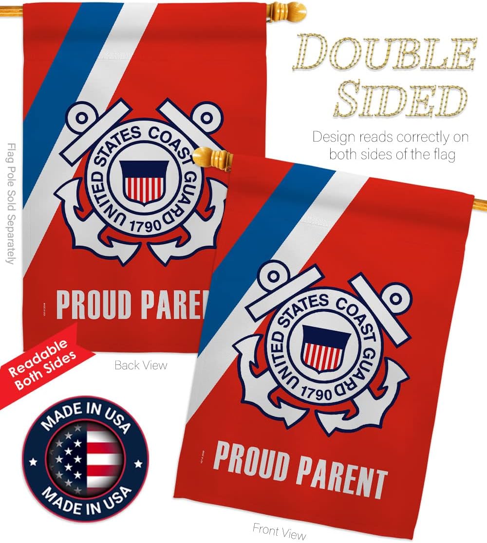 Proud Coast Guard Parent House Flag - Pack Armed Forces USCG Semper Paratus United State American Military Veteran Retire Official Support Our Troops - Garden Yard Gift Double-Sided 28 X 40