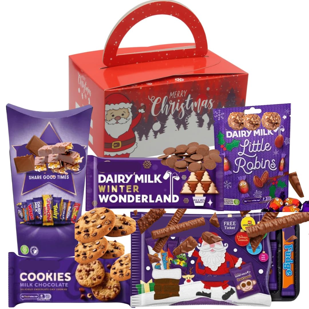 Christmas Chocolates Hamper For Adults and Kids - Includes Heroes, Pudding and Snowballs- Xmas Family Sharing Hamper - Chocolate Treats - Xmas Eve Box