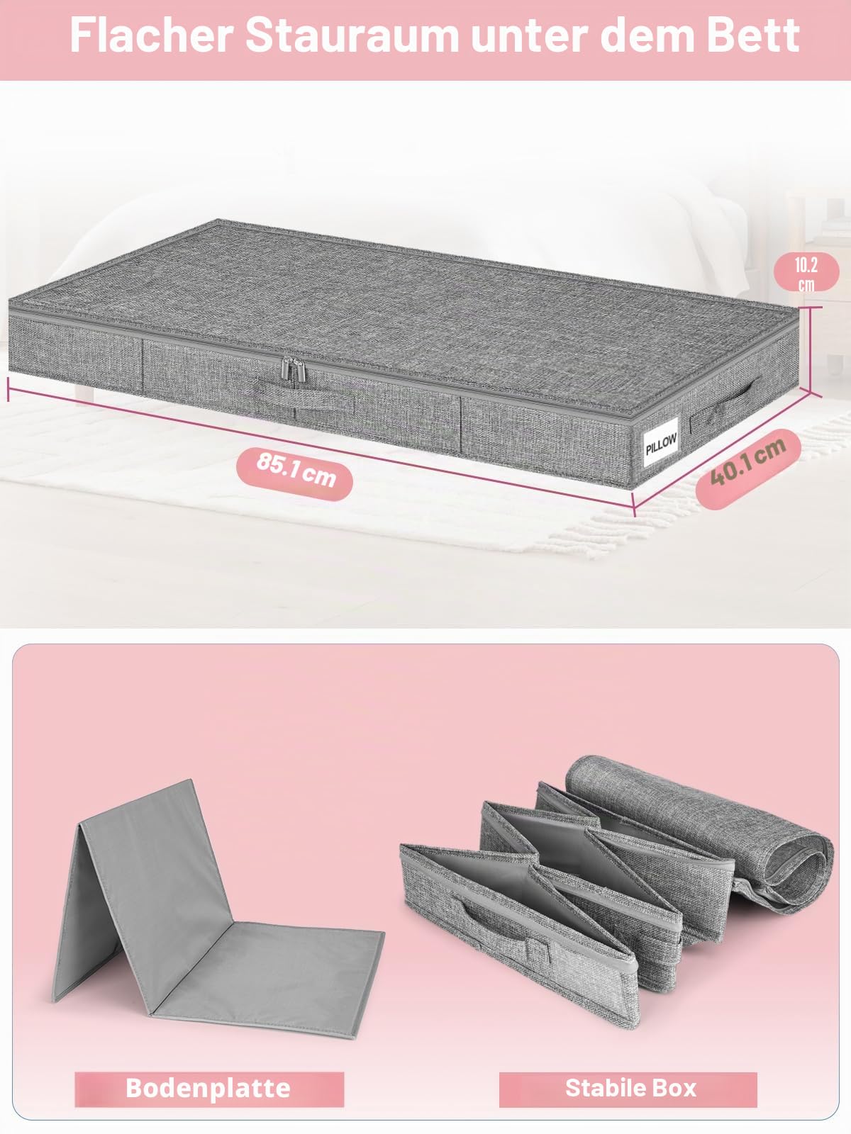 Unterbett-Aufbewahrungsbehälter mit niedrigem Profil, 10,2 cm hoch, Unterbettkommode mit starren Seitenwänden und Boden, flacher Kleideraufbewahrungsbehälter mit Deckel für Couch, Sofa, Schlafsaal, 2
