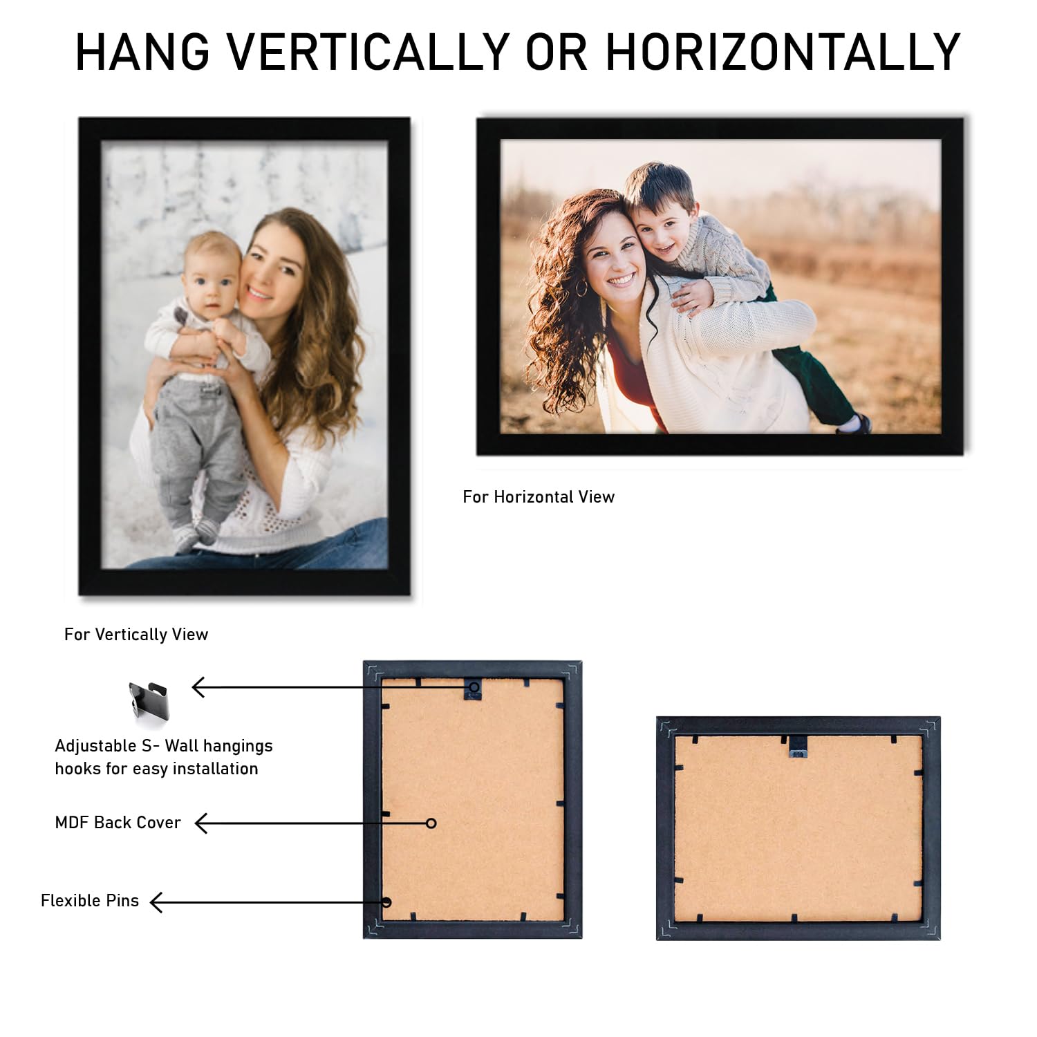 Amazon Brand - Solimo A4 Size Photo Frame Set of 5 | Wall-Mount | Plexi Glass | Frame For Home and Office Decoration | 8x12 Inches (Black), Rectangular 4