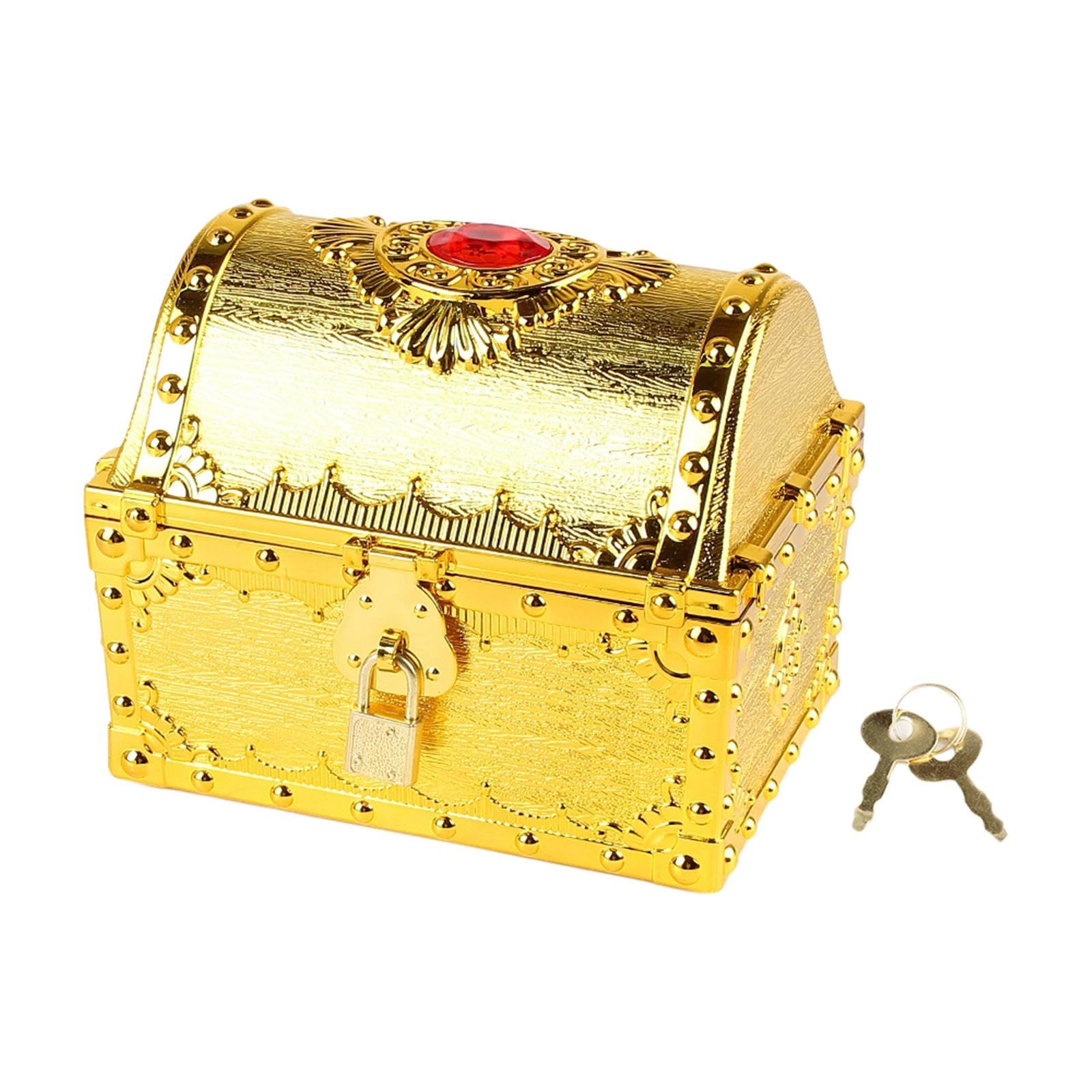 CALANDIS® Treasures Collection Storage Box Props Pirate Treasure Chest for Kids Prizes Aureate | 1 Treasure Chest 1 Lock 1 Key
