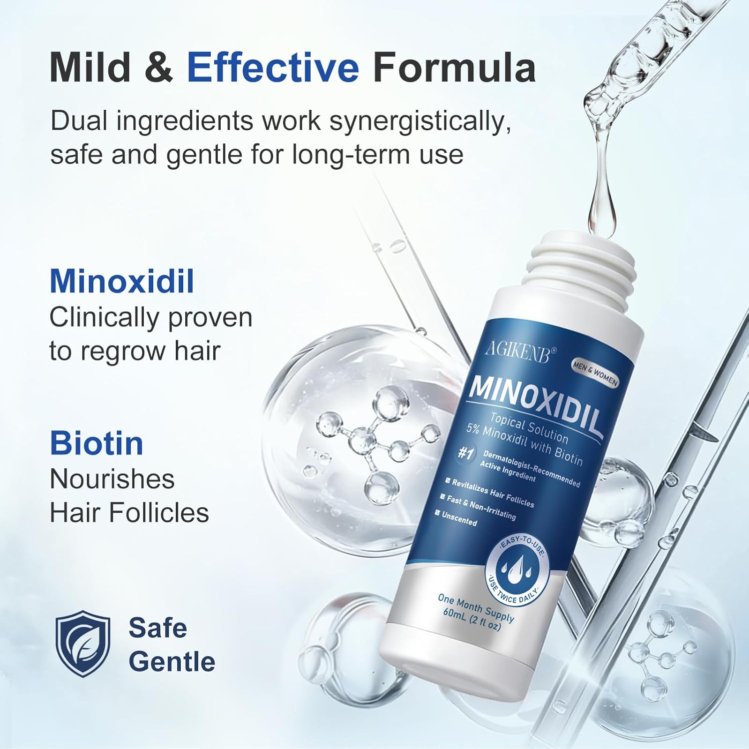 8 Packs Topical 5% Minoxidil Serum for Men and Women – Hair Regrowth Treatment for Thinning Hair, Bald Spots & Hairline – Supports Scalp & Beard Growth – Unscented (8 x 2 fl oz,8 Month's Supply) - Image 2