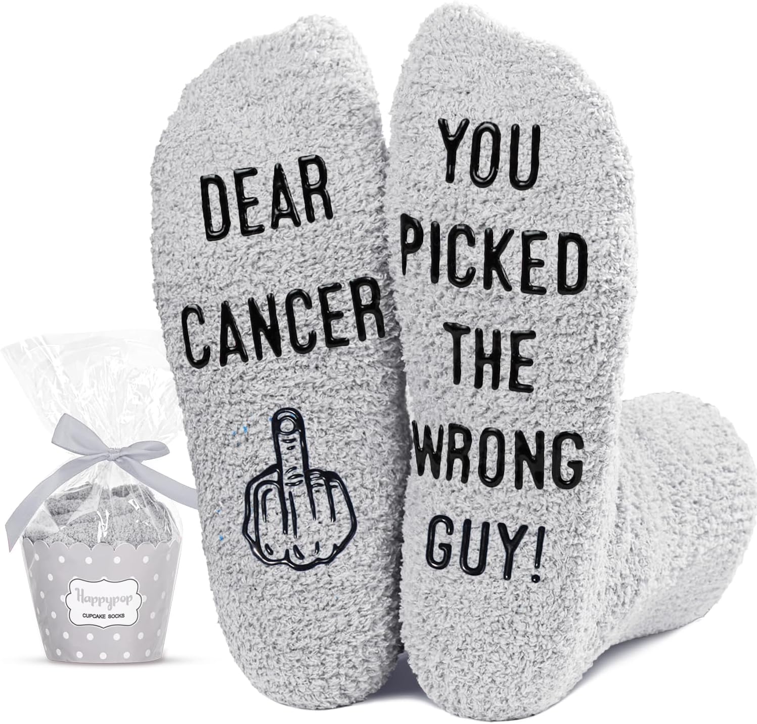 HAPPYPOP Men Fuzzy Breast Cancer Awareness Socks Chemo