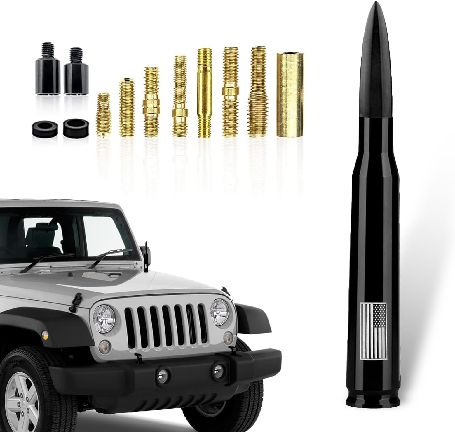 Pack-1 Car Bullet Antenna, 5.4" x 0.8" American Flag Decoration Enhance Radio Signal Antenna with Screw Washer, Personalized Appearance Waterproof External Antenna, Universal for Cars (Black)