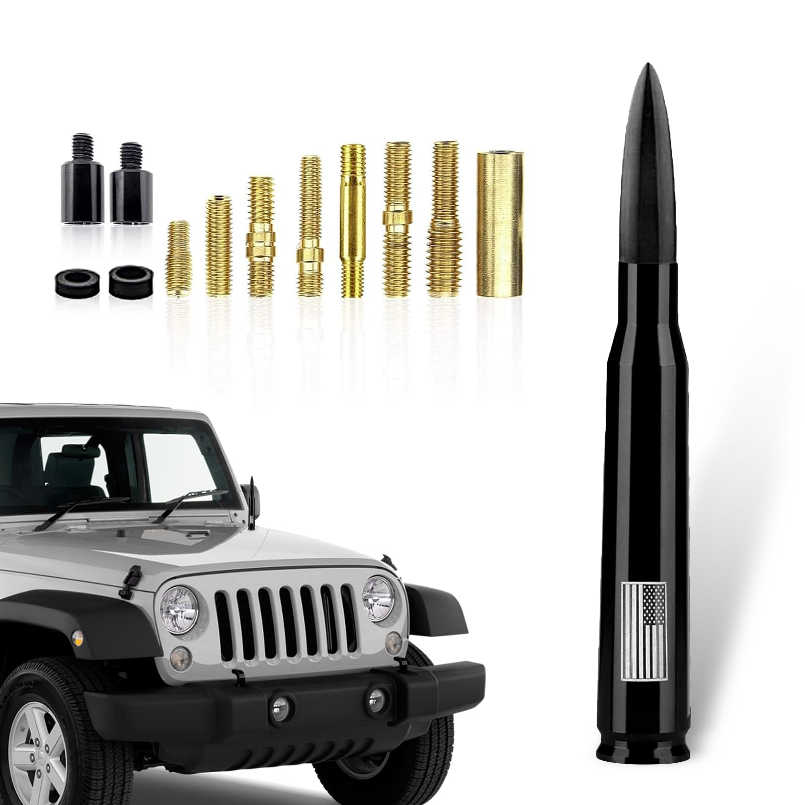 Pack-1 Car Bullet Antenna, 5.4" x 0.8" American Flag Decoration Enhance Radio Signal Antenna with Screw Washer, Personalized Appearance Waterproof External Antenna, Universal for Cars (Black)